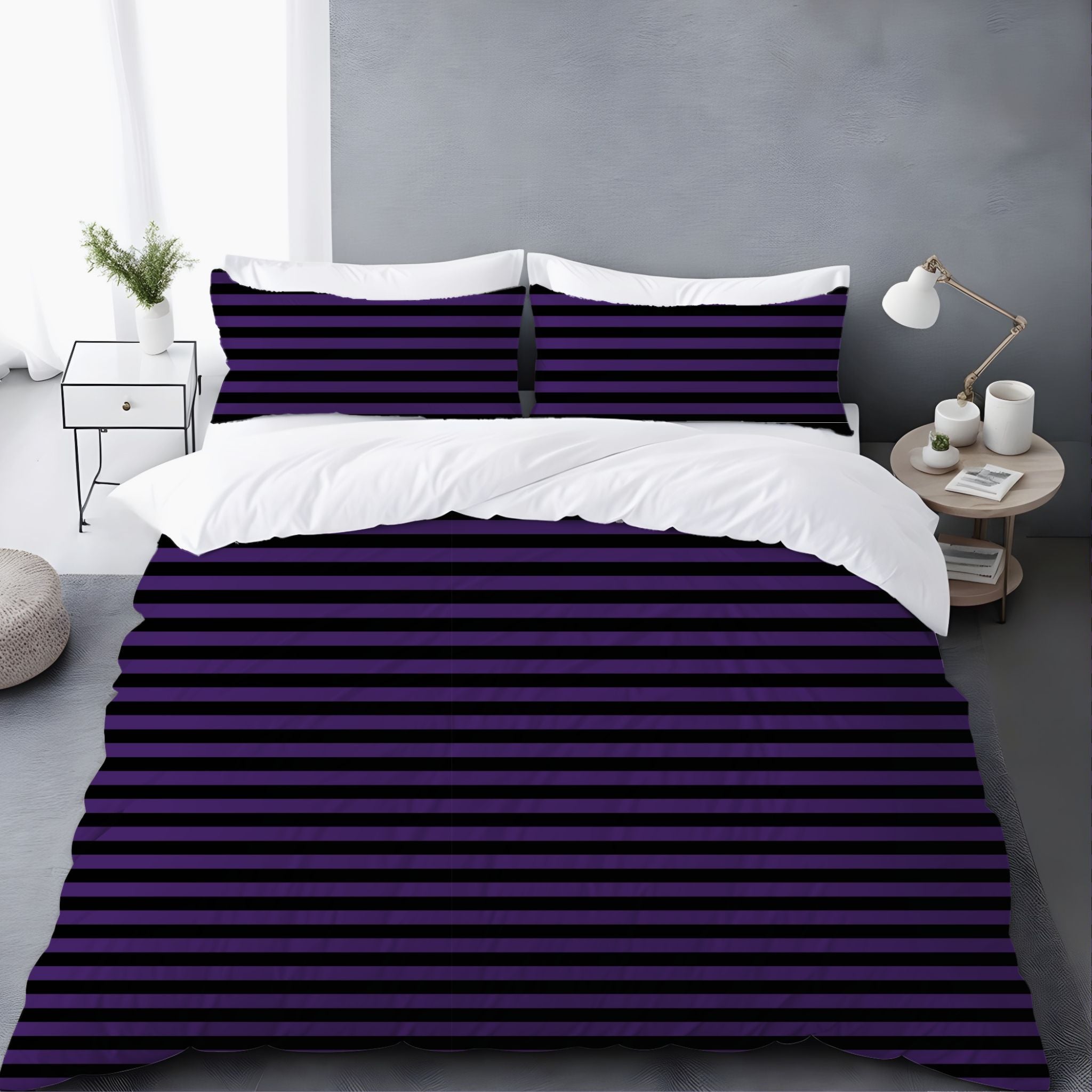 Sinister Stripes Purple and Black Striped Duvet Cover and Pillow Shams
