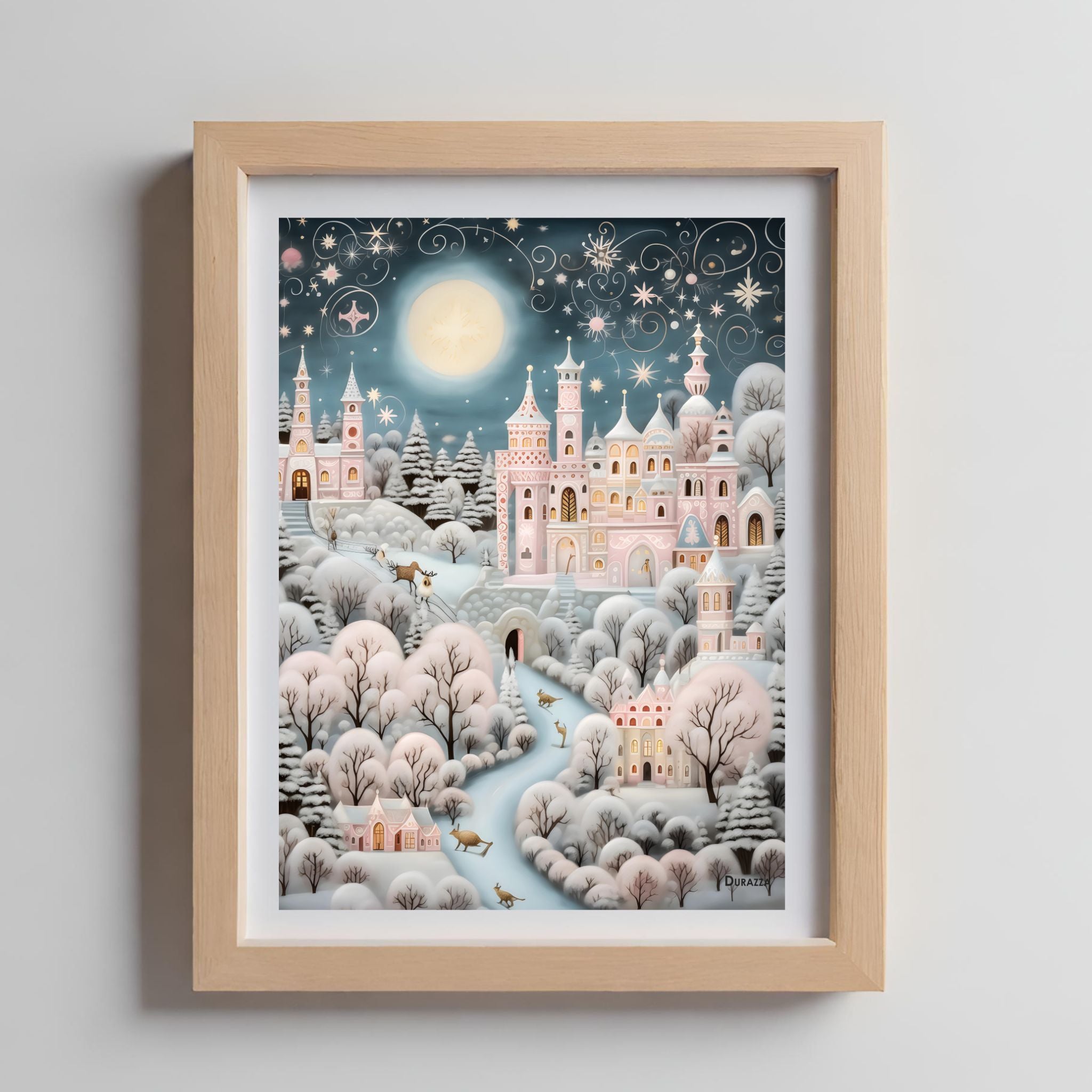 Snow Kissed Pastel Castle Satin Art Print