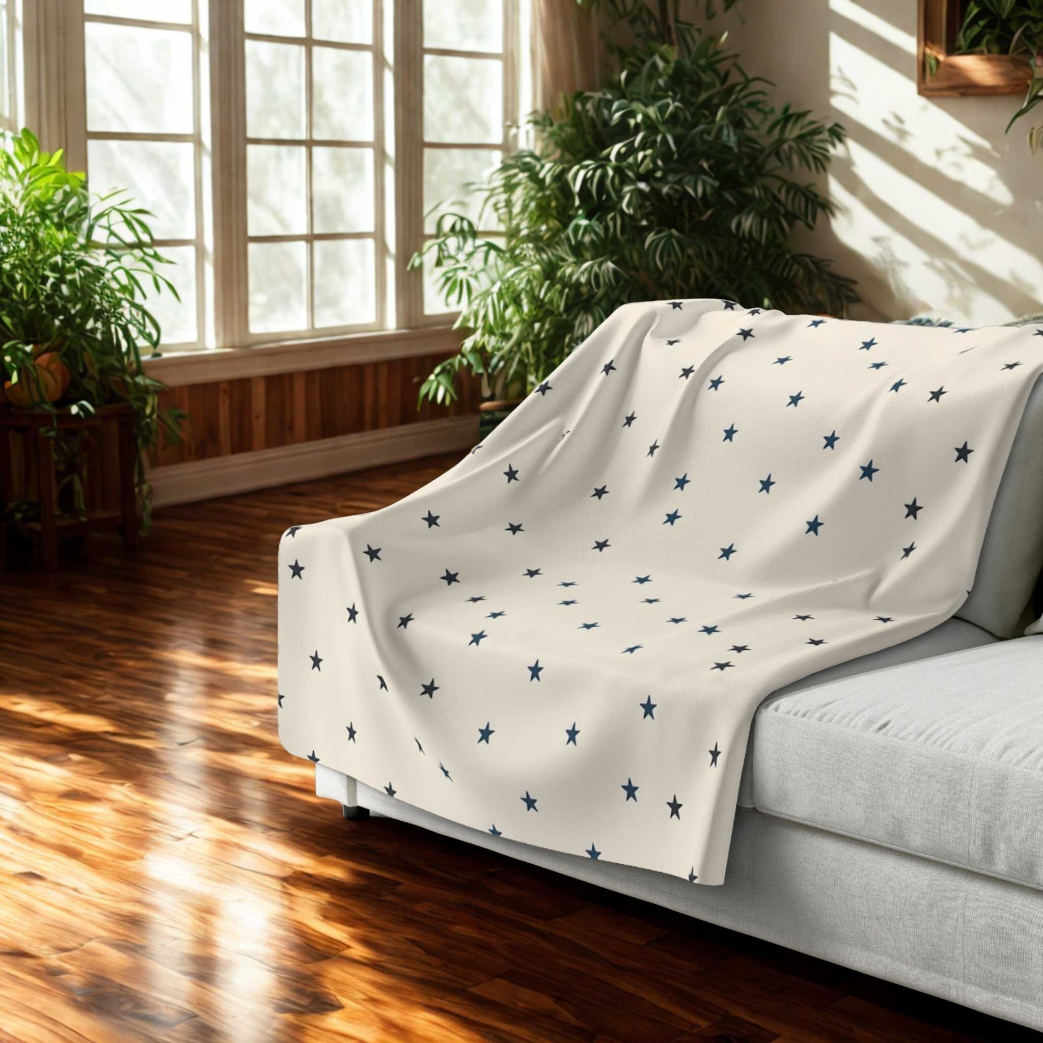 Celestial Throw Blanket – Blue Star Decor | Soft Starfield