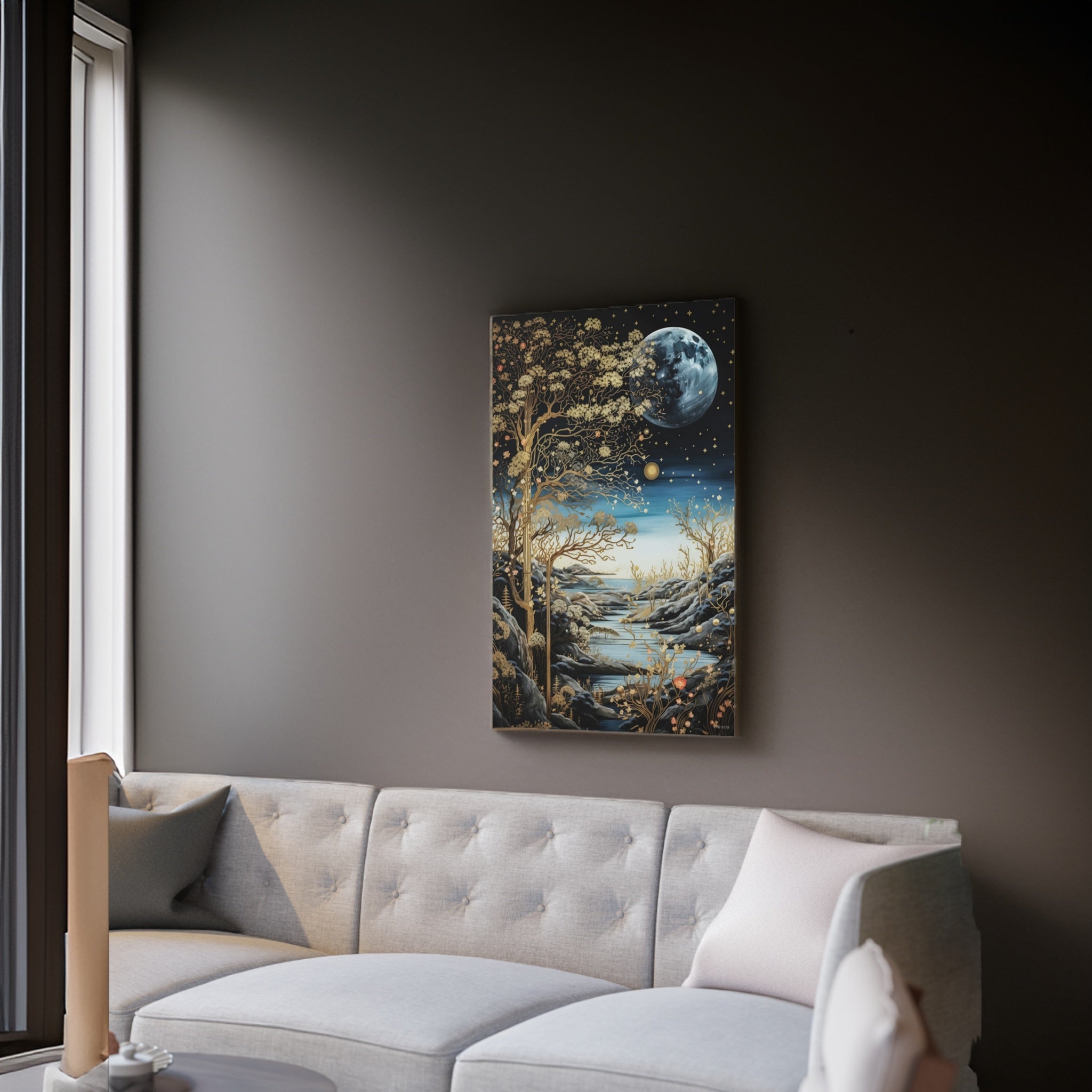 Starlit Bloom Wall Art: Surreal Dreamscape Painting