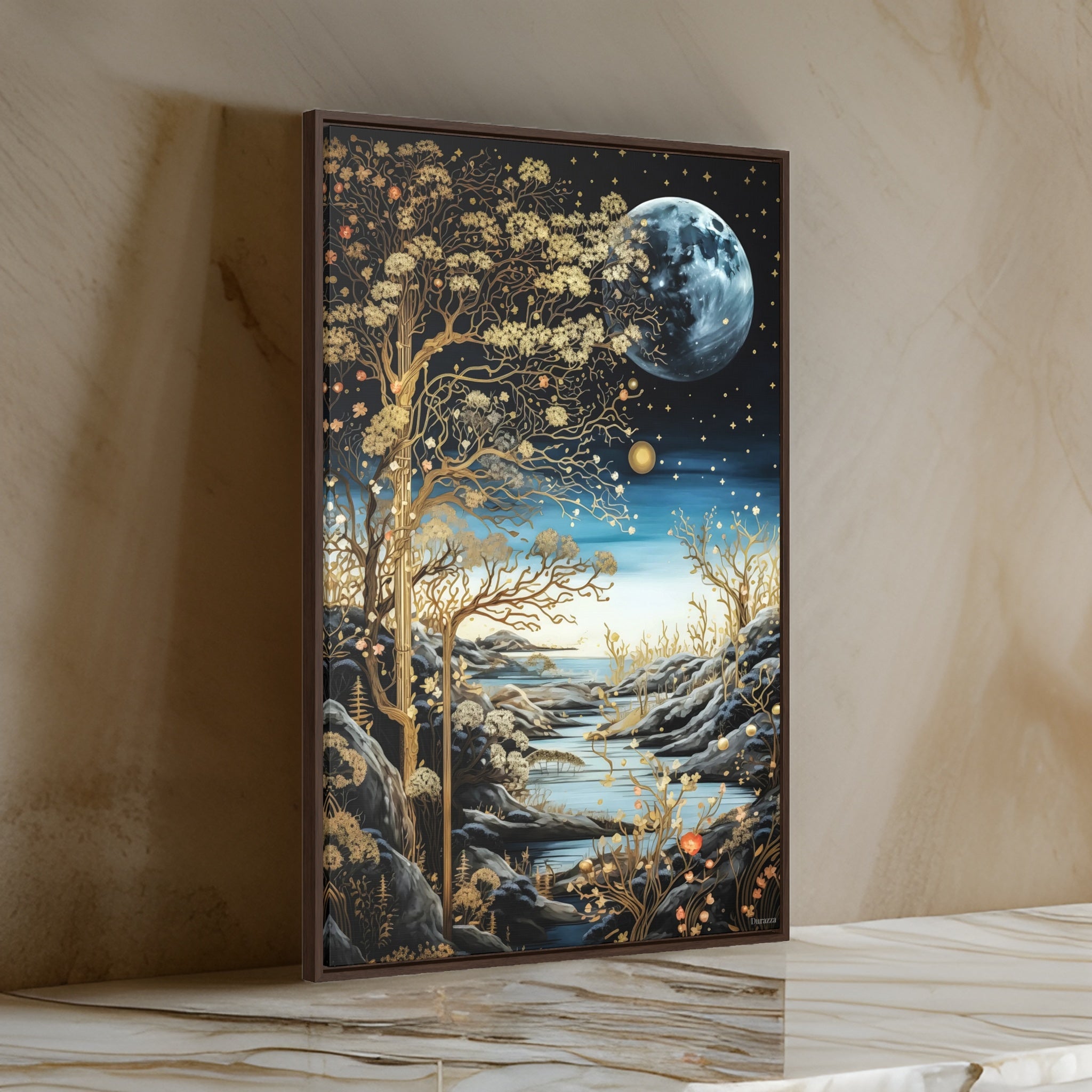 Starlit Bloom Wall Art: Surreal Dreamscape Painting