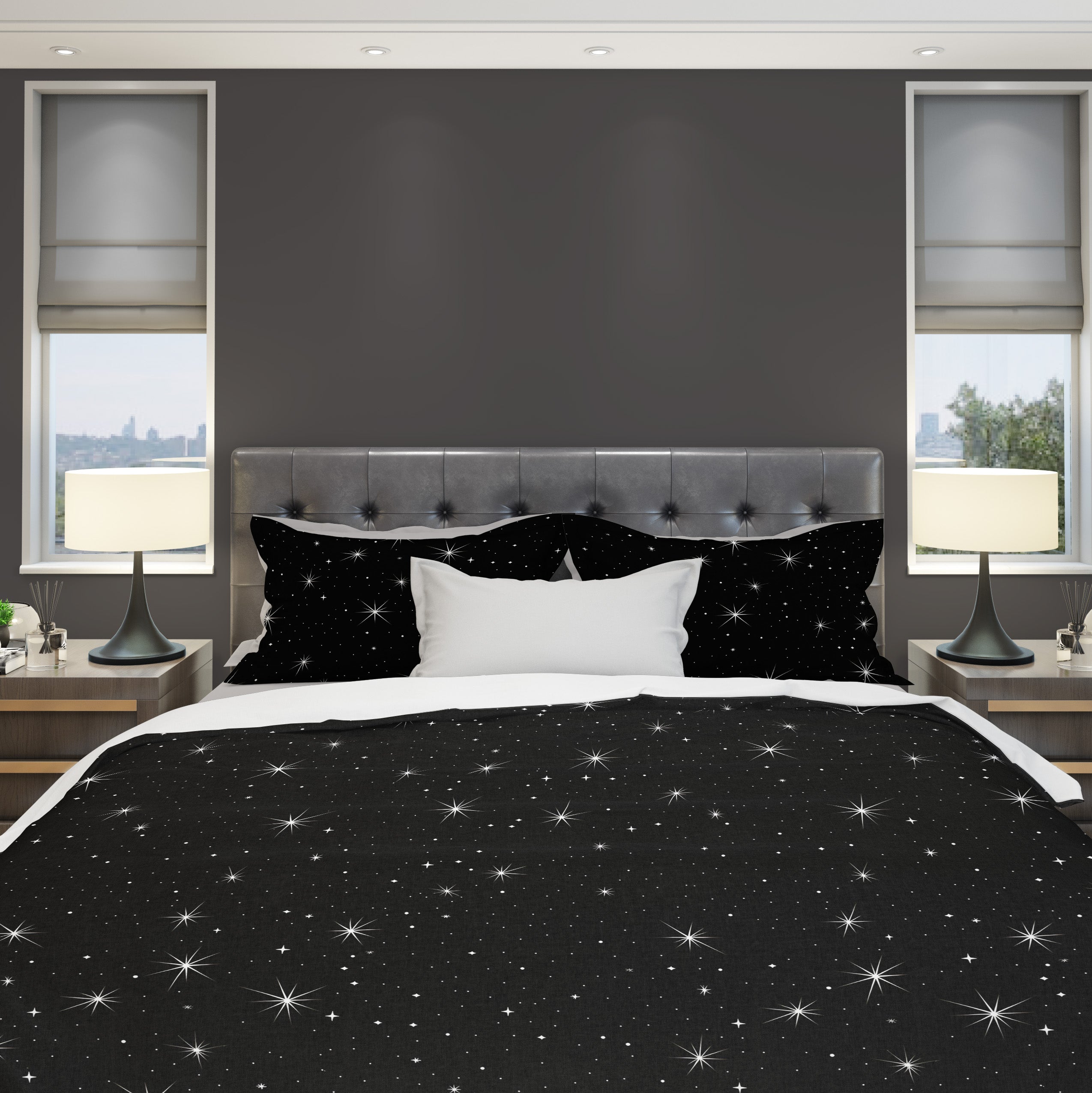 Starry Night Sky Duvet Cover: Black Microfiber