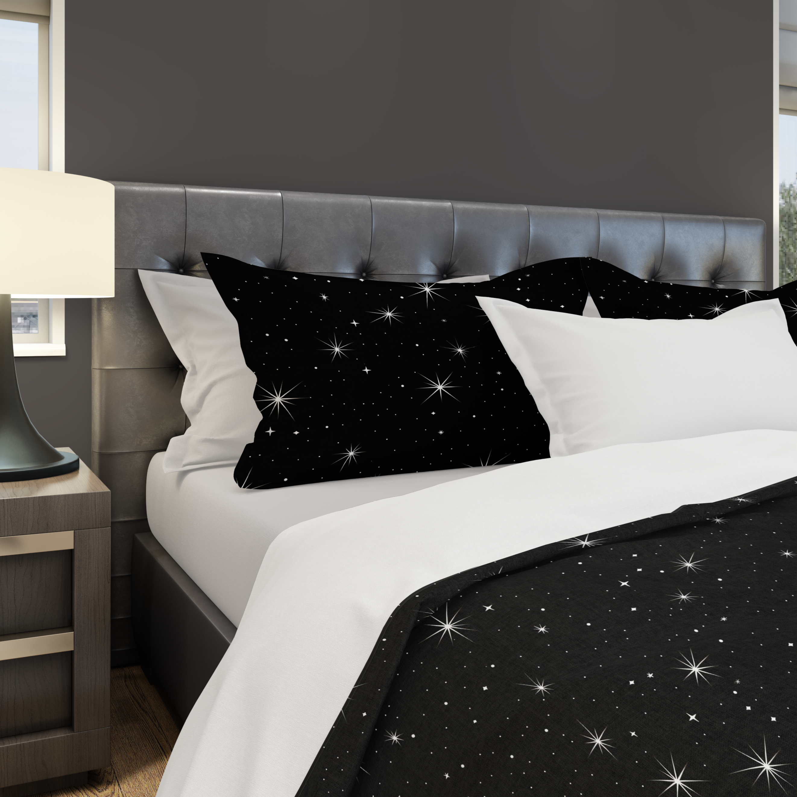 Starry Night Sky Duvet Cover: Black Microfiber