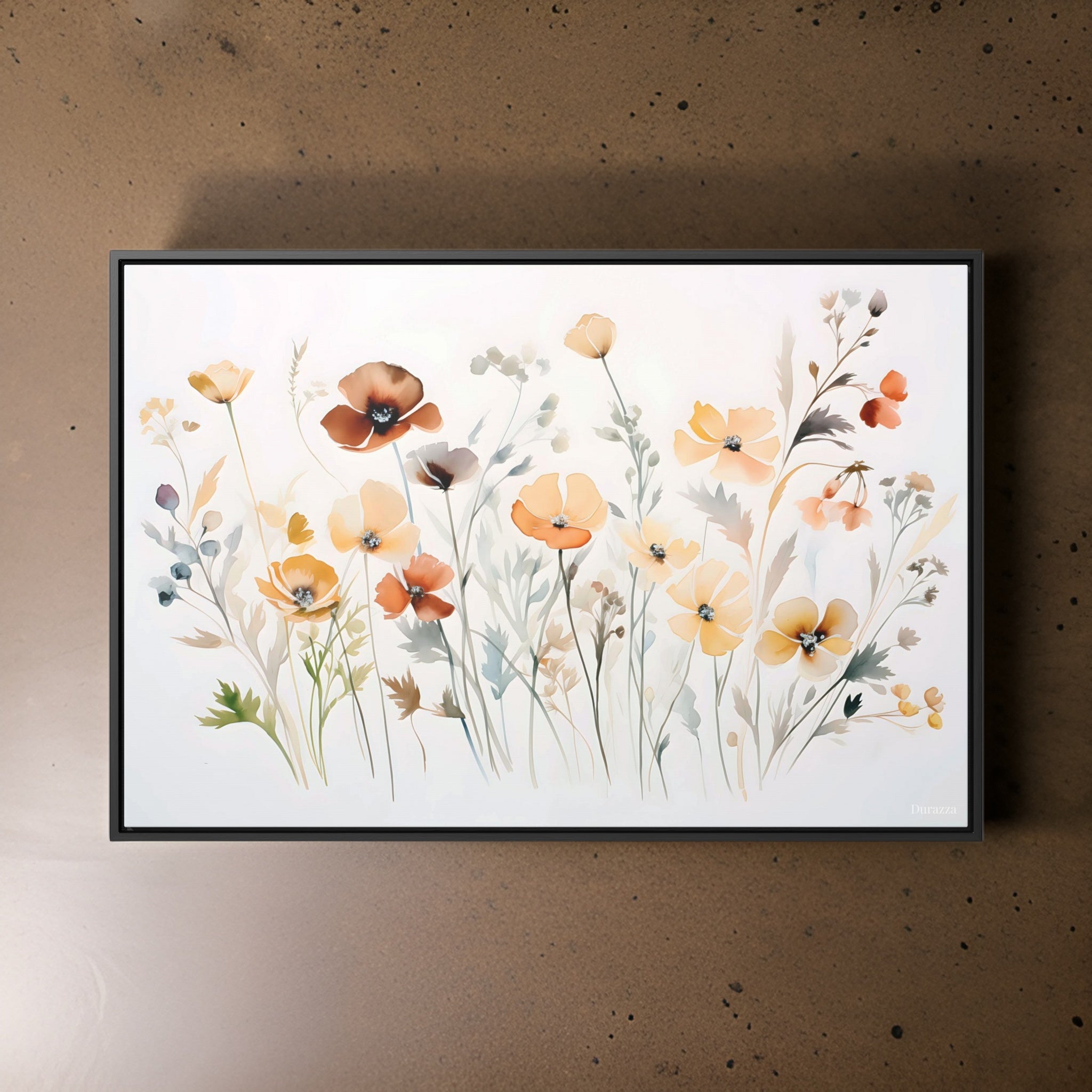 Sunset Serenade Framed Art Print: Muted Wildflower Watercolor Canvas