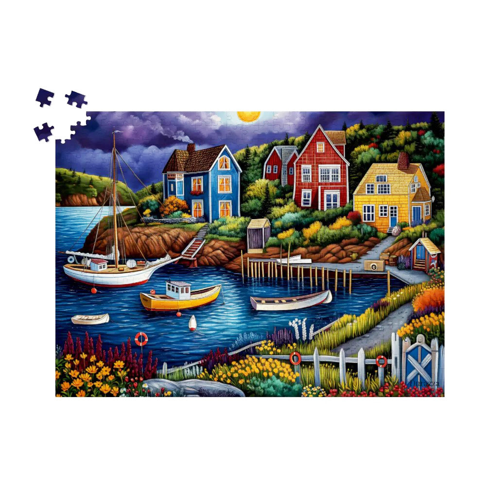 Sunset Wharf Village Wooden Jigsaw Puzzle 500 Piece or 1000 Piece