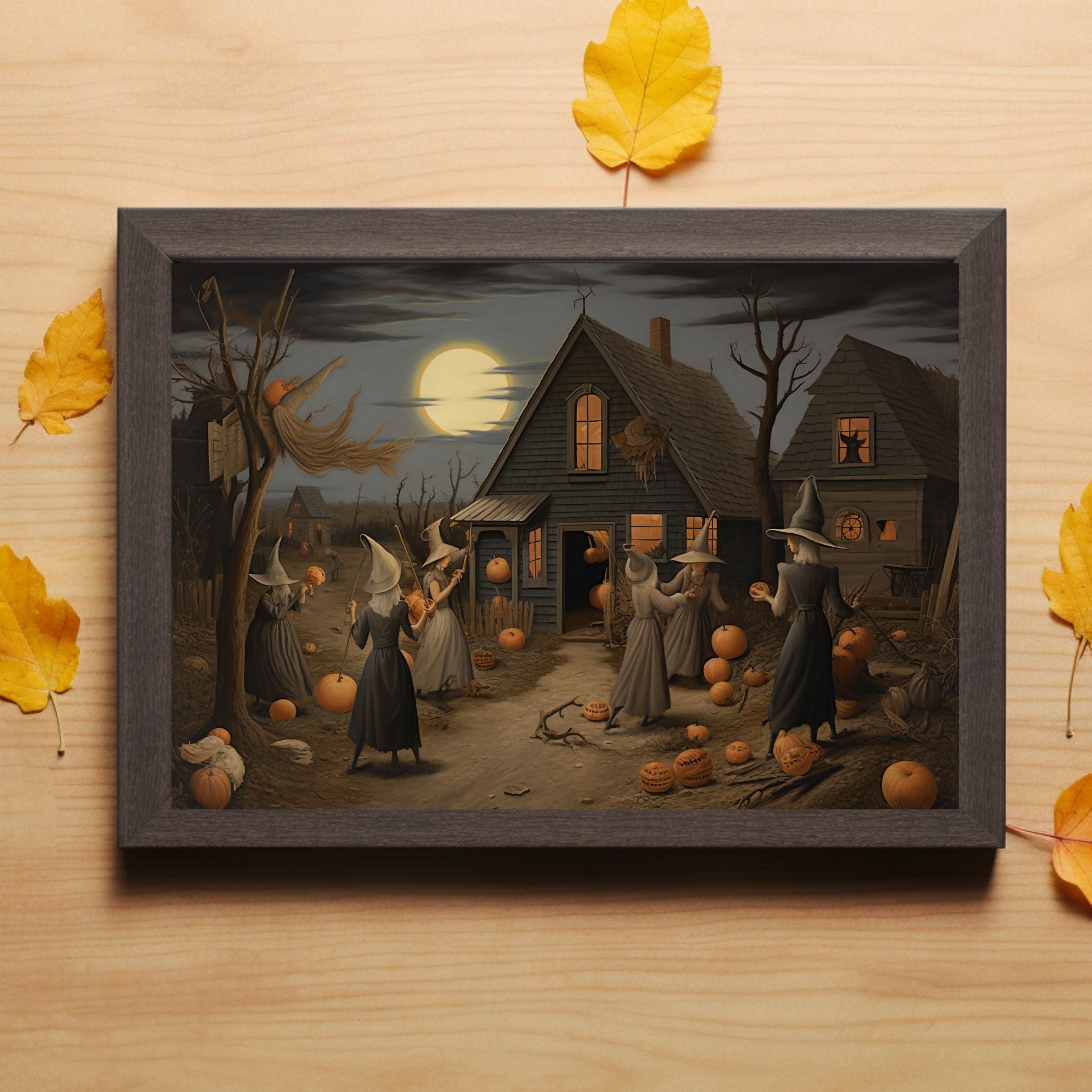 Sunset Witch Soiree Wooden Satin Art Picture