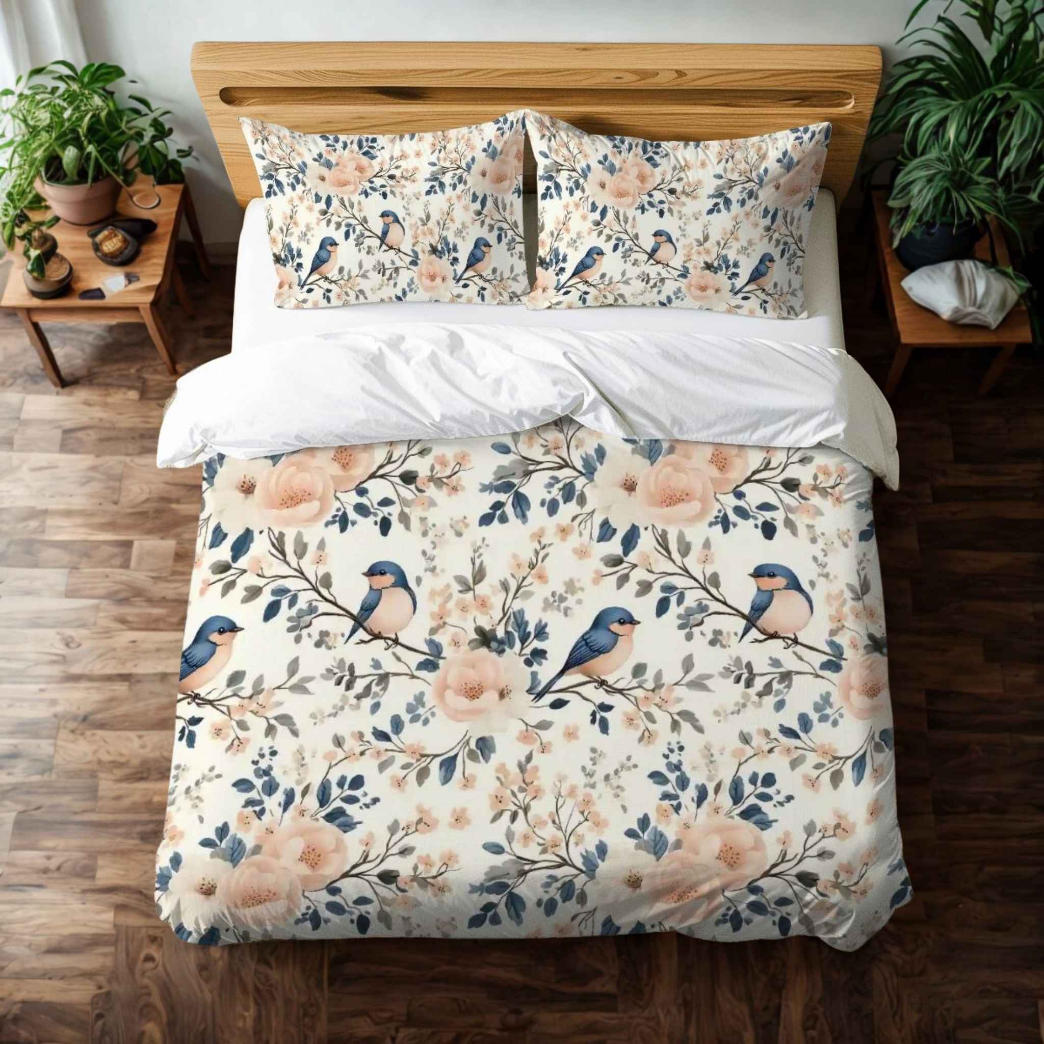 Bird Duvet Cover Set: Pastel Cottage Bedding | Sweet Song