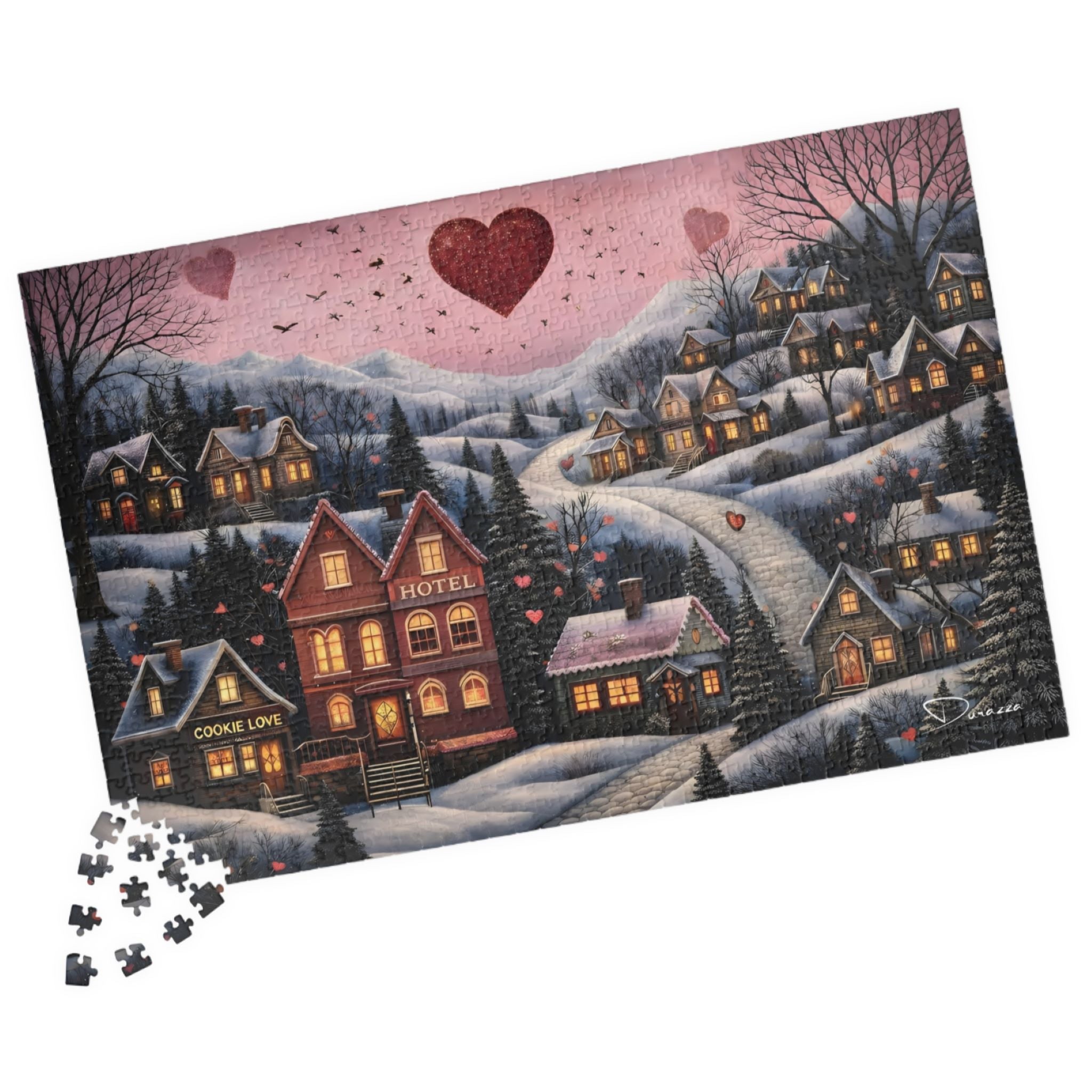 Romantic Village Jigsaw Puzzle 500 Piece | Valentines Cottage – Durazza