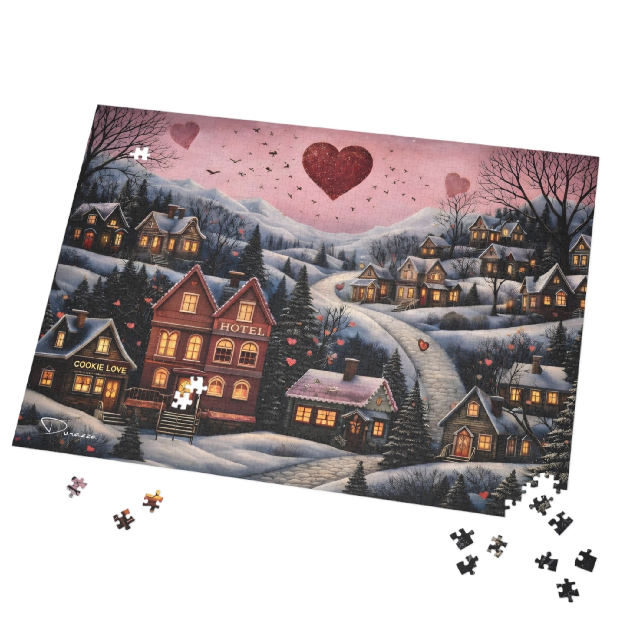 Romantic Village Jigsaw Puzzle 500 Piece | Valentines Cottage – Durazza