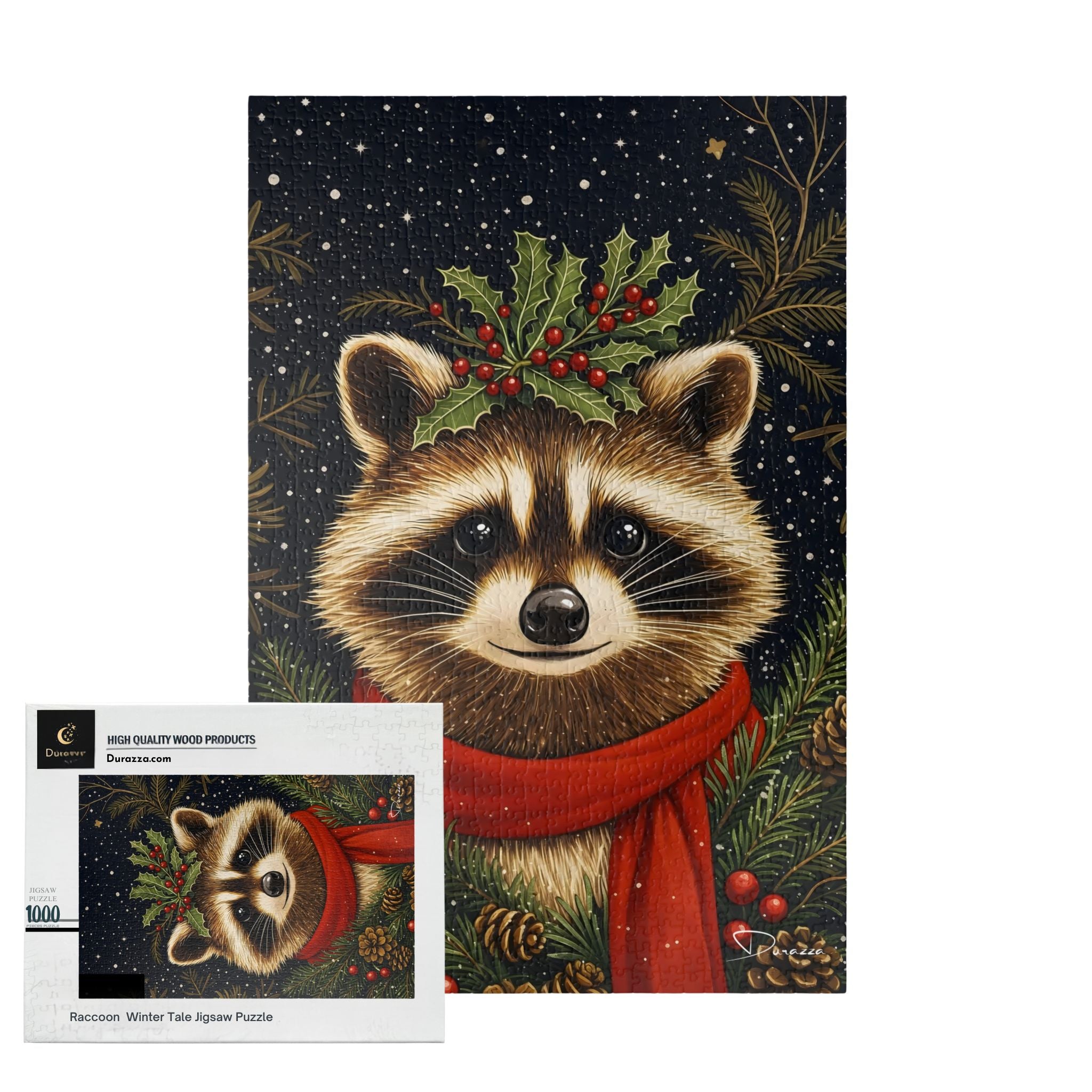Christmas Raccoon Jigsaw Puzzle 500/1000 Piece - Raccoon's Winter Tale | Durazza