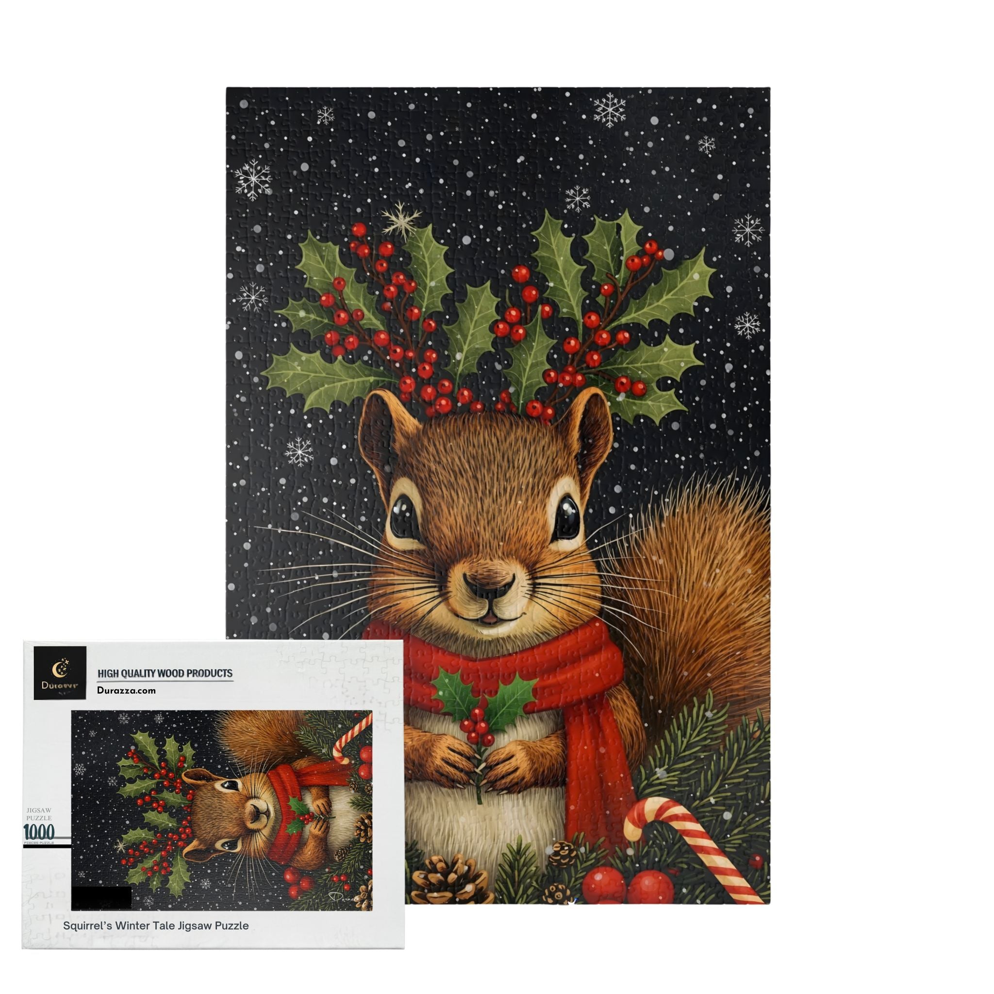 Christmas Squirrel Jigsaw Puzzle – 500/1000 Pc. Squirrel’s Winter Tale | Durazza