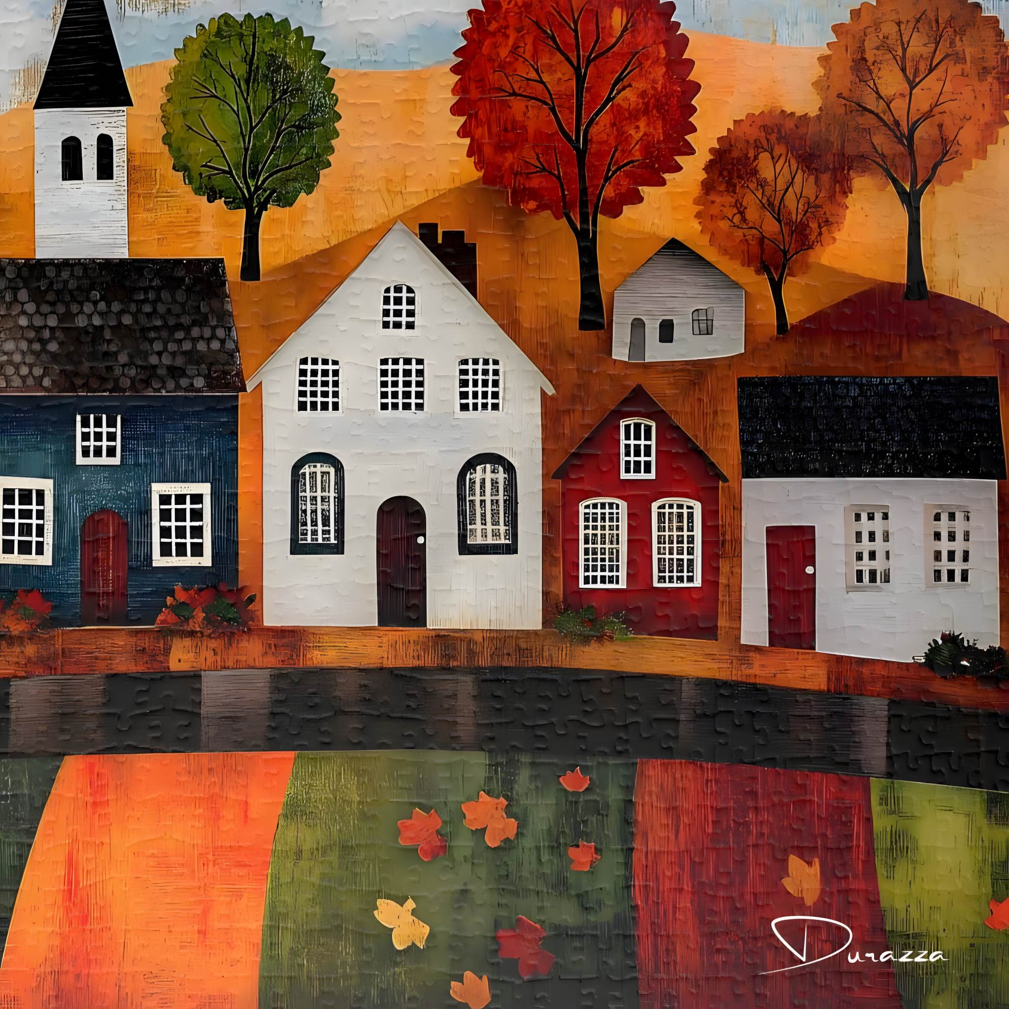 Fall Village Jigsaw Puzzle 500 or 1000 Piece | Autumn Village Vista – Durazza