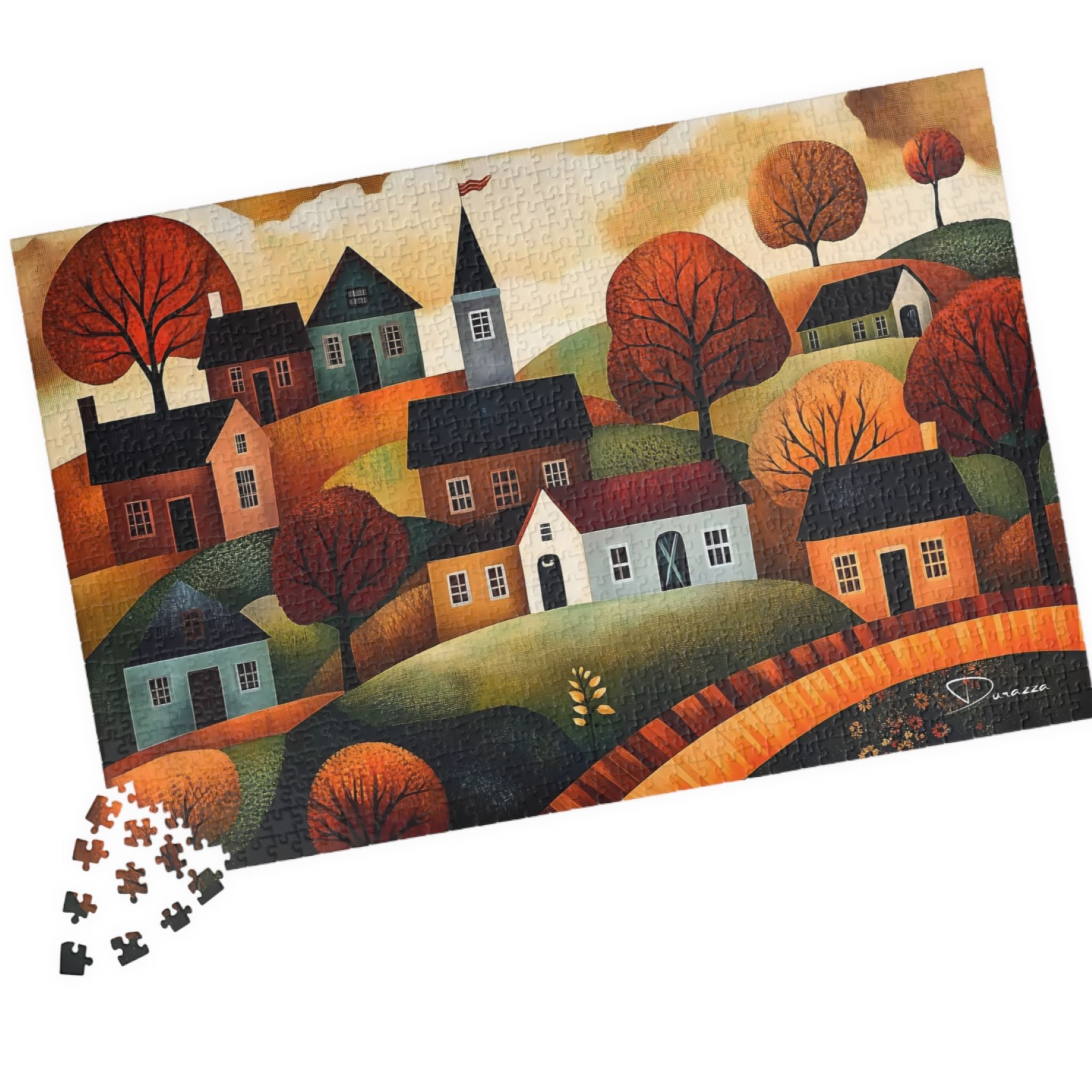 Fall Town Jigsaw Puzzle 500 or 1000 Piece | Autumn Abode - Durazza