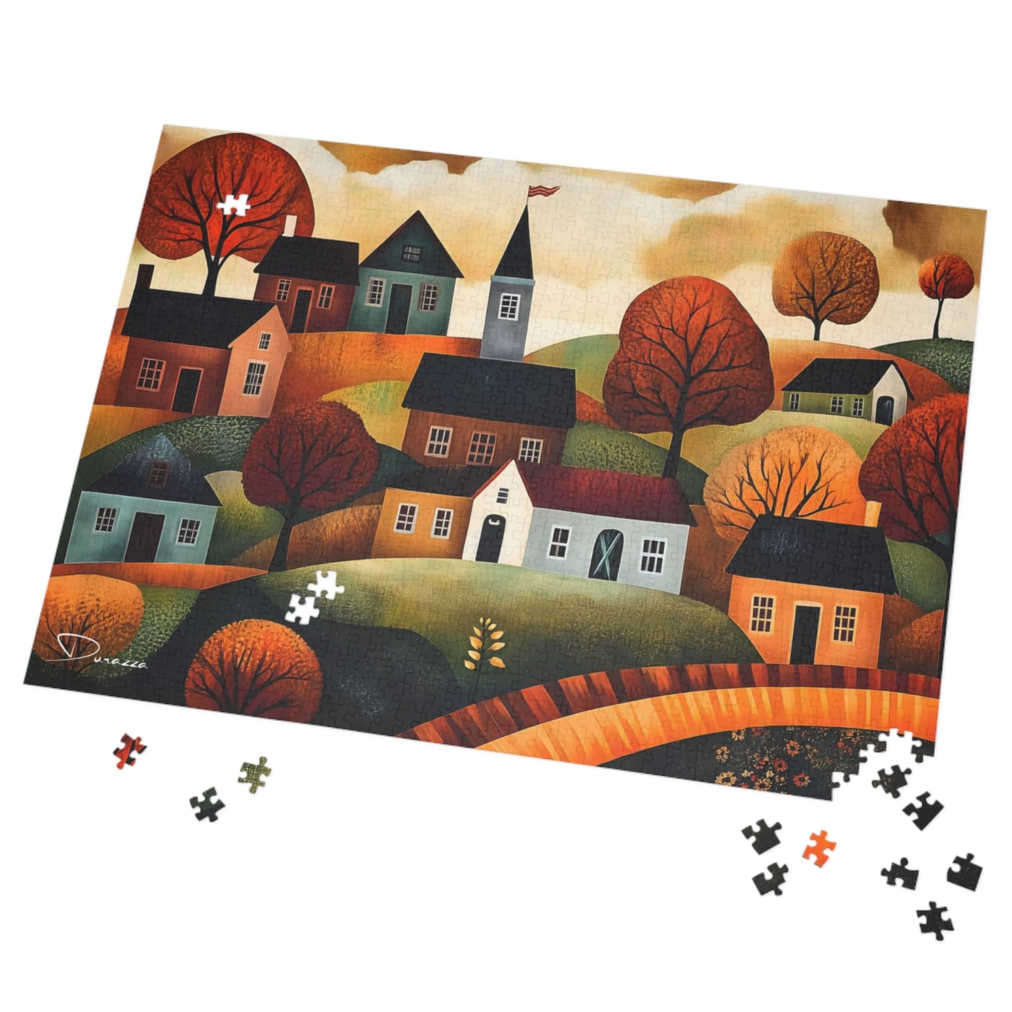 Fall Town Jigsaw Puzzle 500 or 1000 Piece | Autumn Abode - Durazza