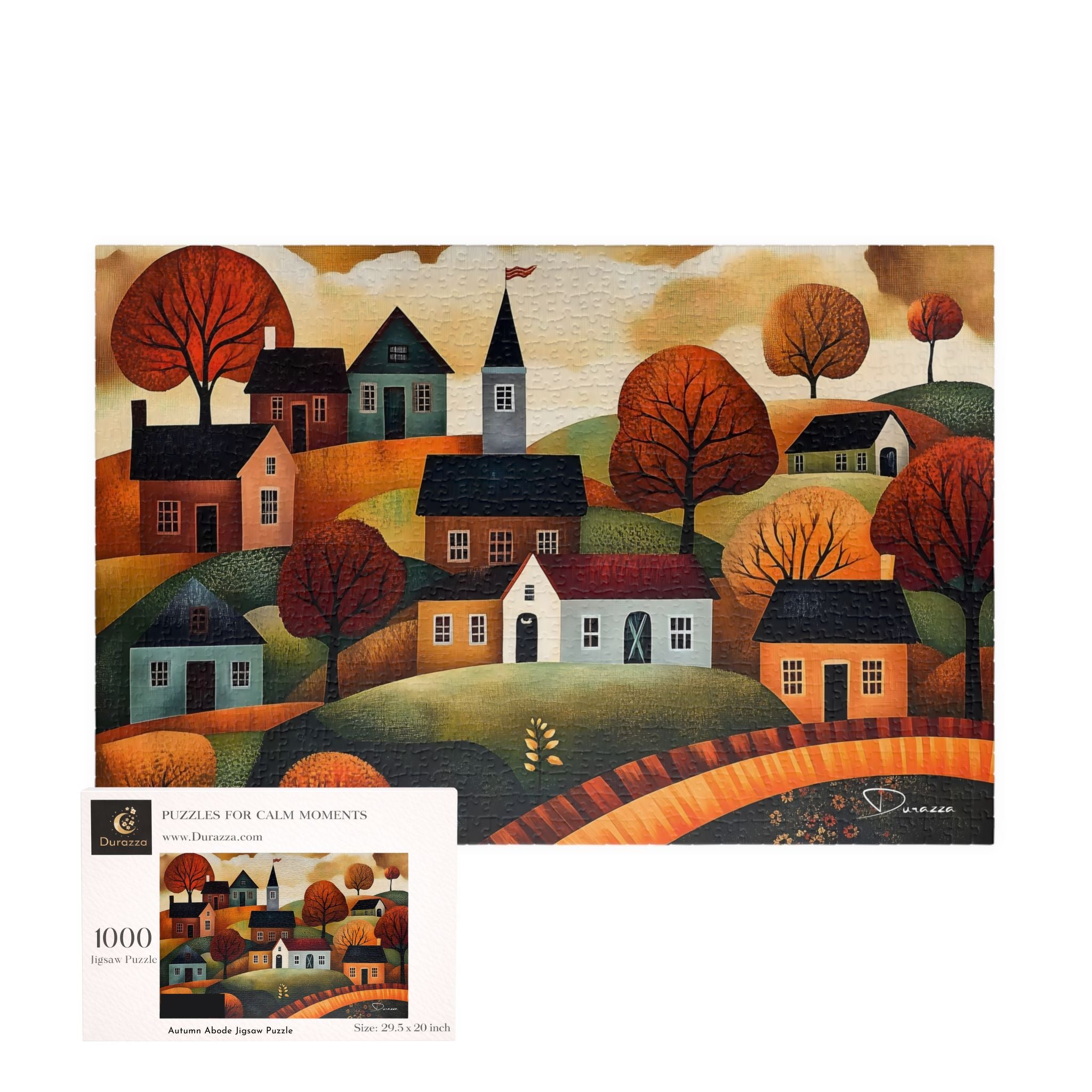 Fall Town Jigsaw Puzzle 500 or 1000 Piece | Autumn Abode - Durazza