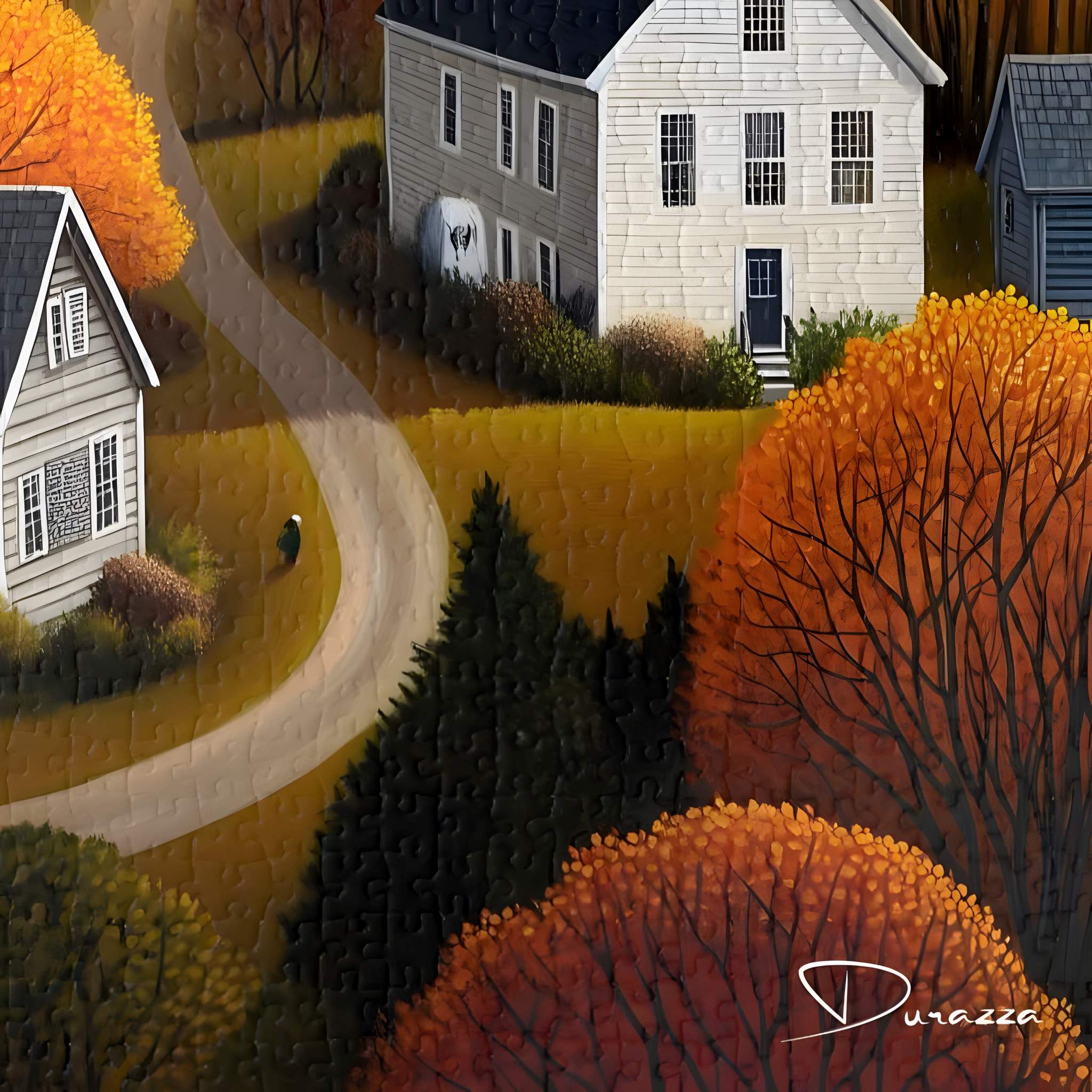Midnight Autumn Village Jigsaw Puzzle 500/1000 Pieces | Countryside Harvest Moon - Durazza