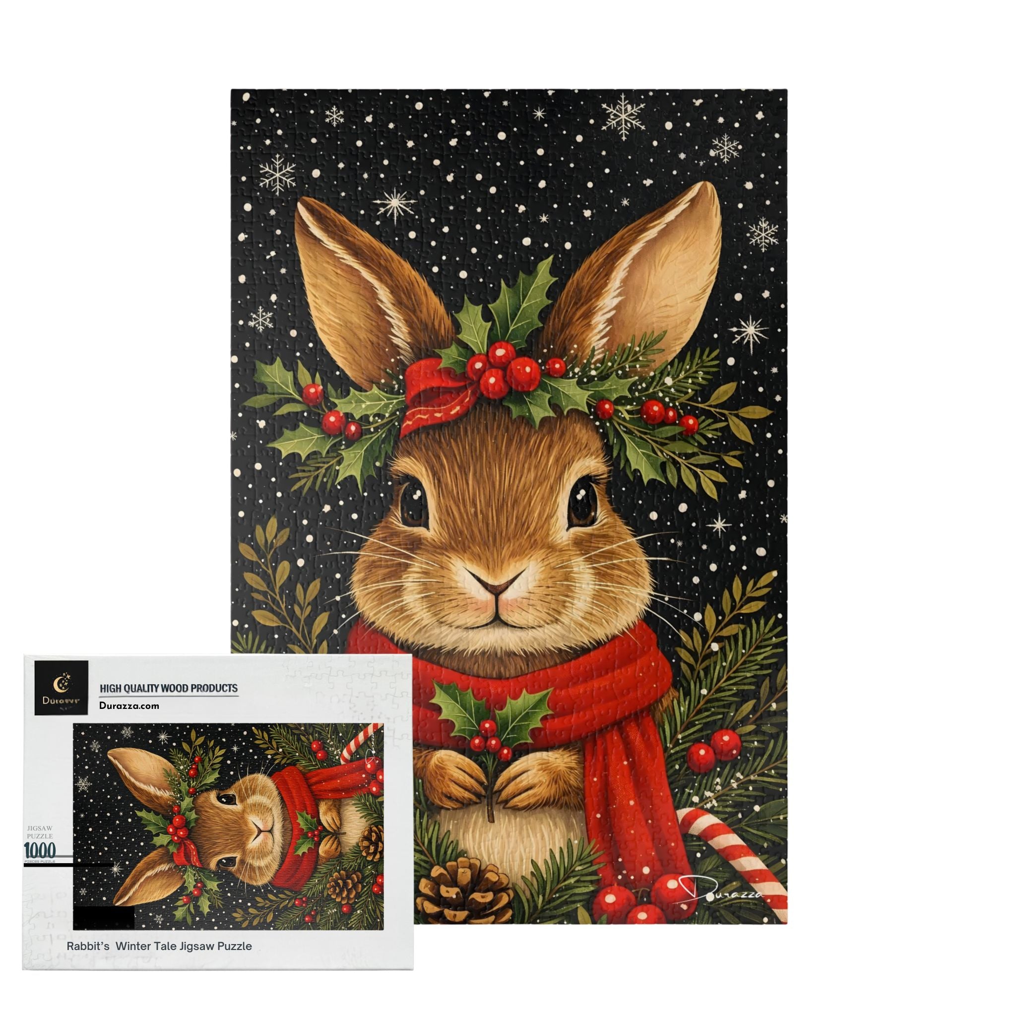 Christmas Rabbit Jigsaw Puzzle – 500/1000 Pieces - Rabbit’s Winter Tale | Durazza