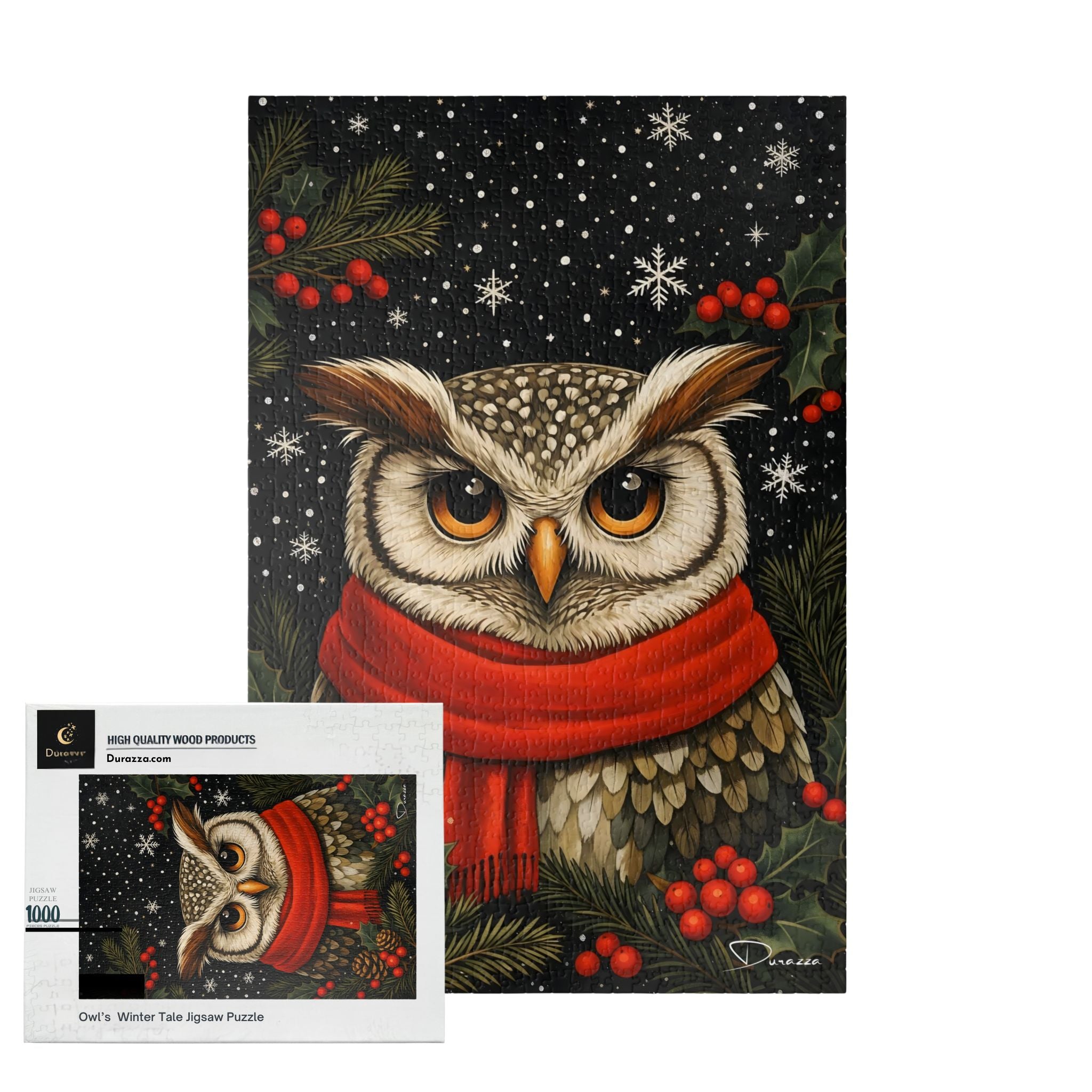 Christmas Owl Jigsaw Puzzle – 500/1000 Pieces - Owl’s Winter Tale | Durazza