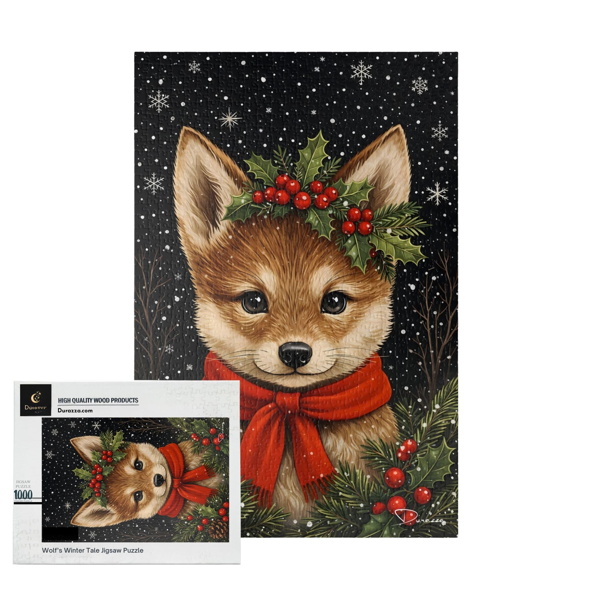 Christmas Wolf Jigsaw Puzzle – 500/1000 Pieces - Wolf’s Winter Tale | Durazza