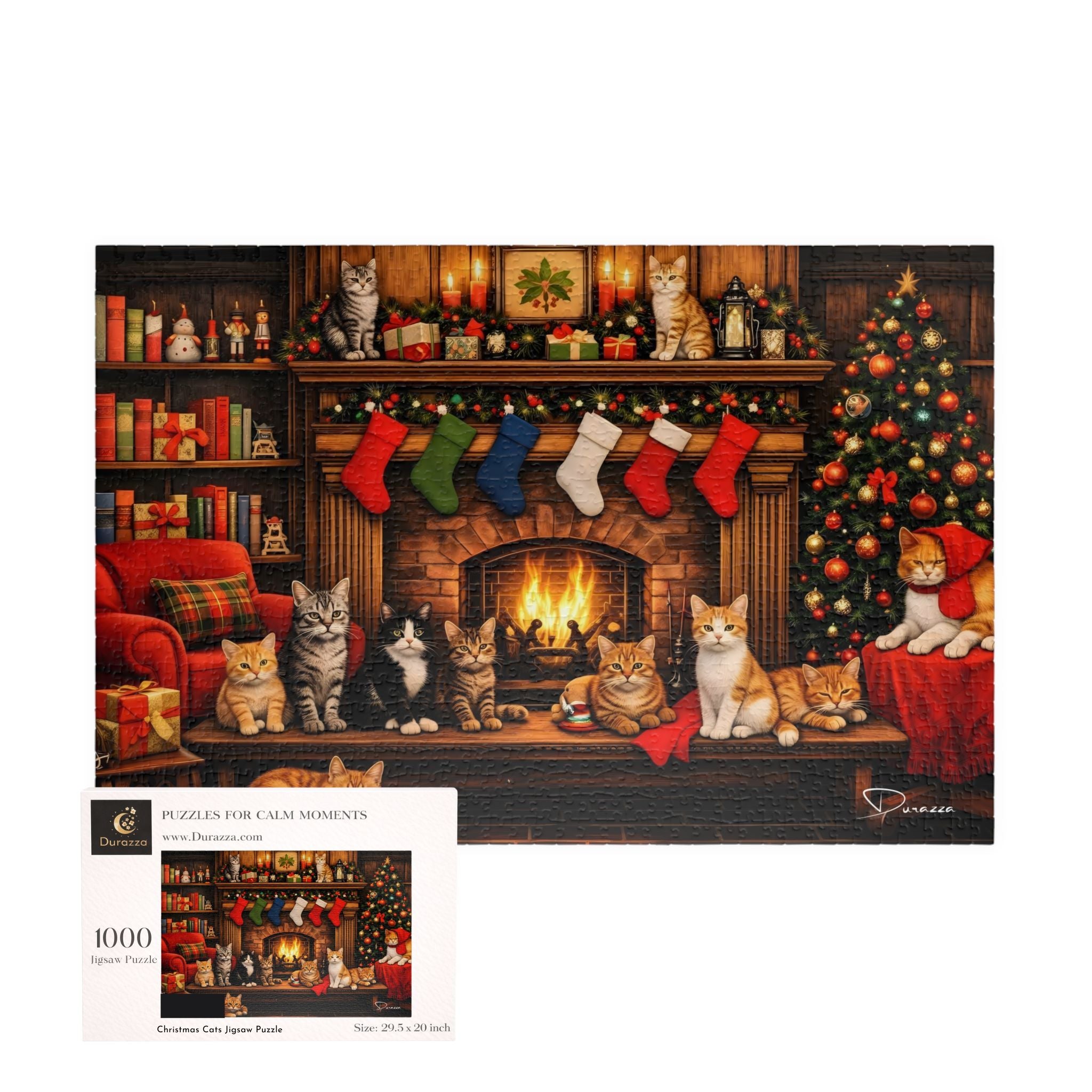 Christmas cat jigsaw puzzle with a branded Durazza box. 