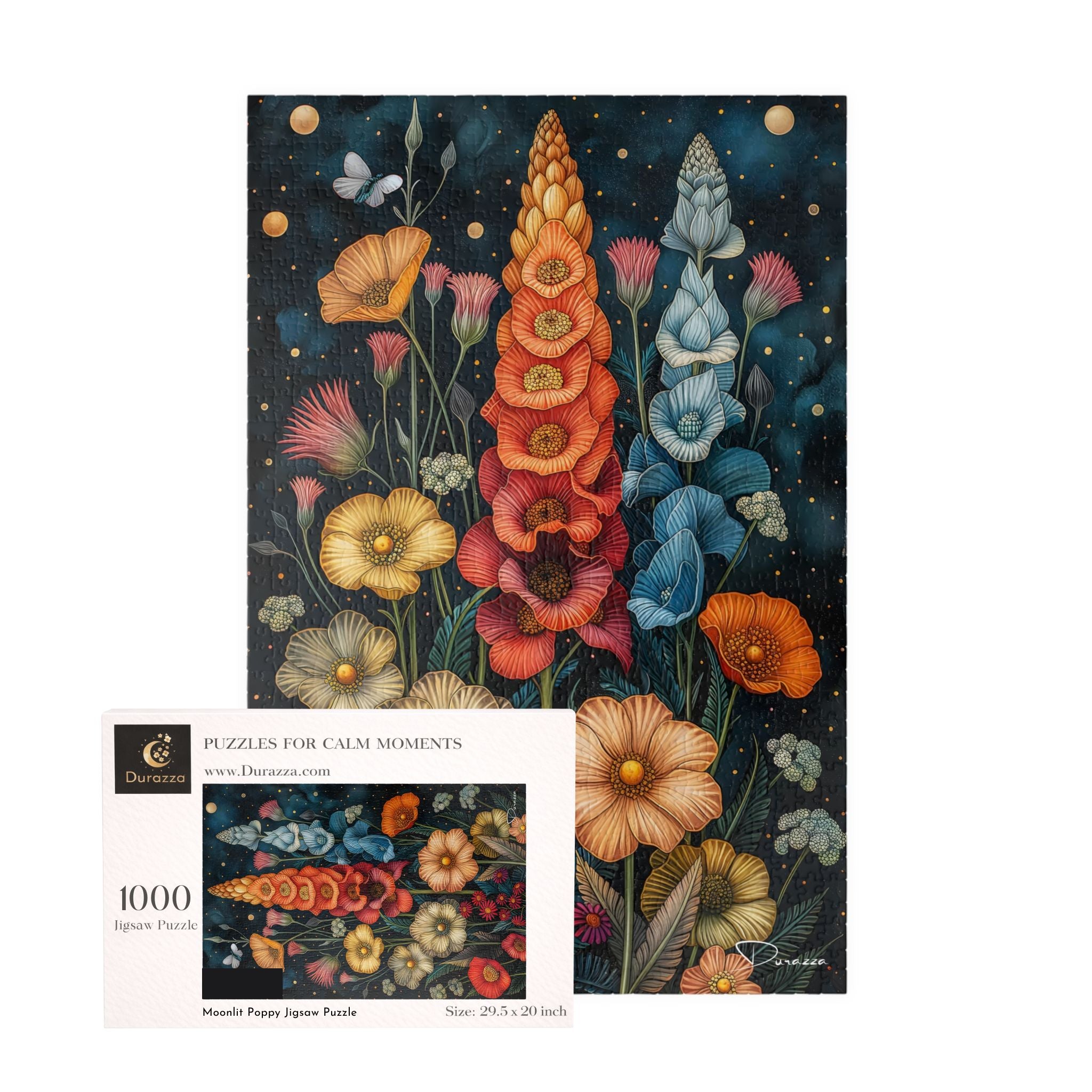 Botanical Floral Jigsaw Puzzle – 500 or 1000 Pieces | Moonlit Poppy - Durazza