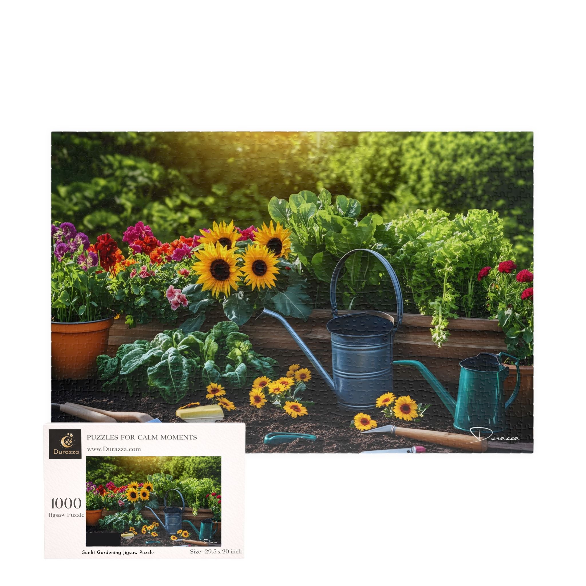 1000 piece jigsaw puzzle flower garden scene with box. 