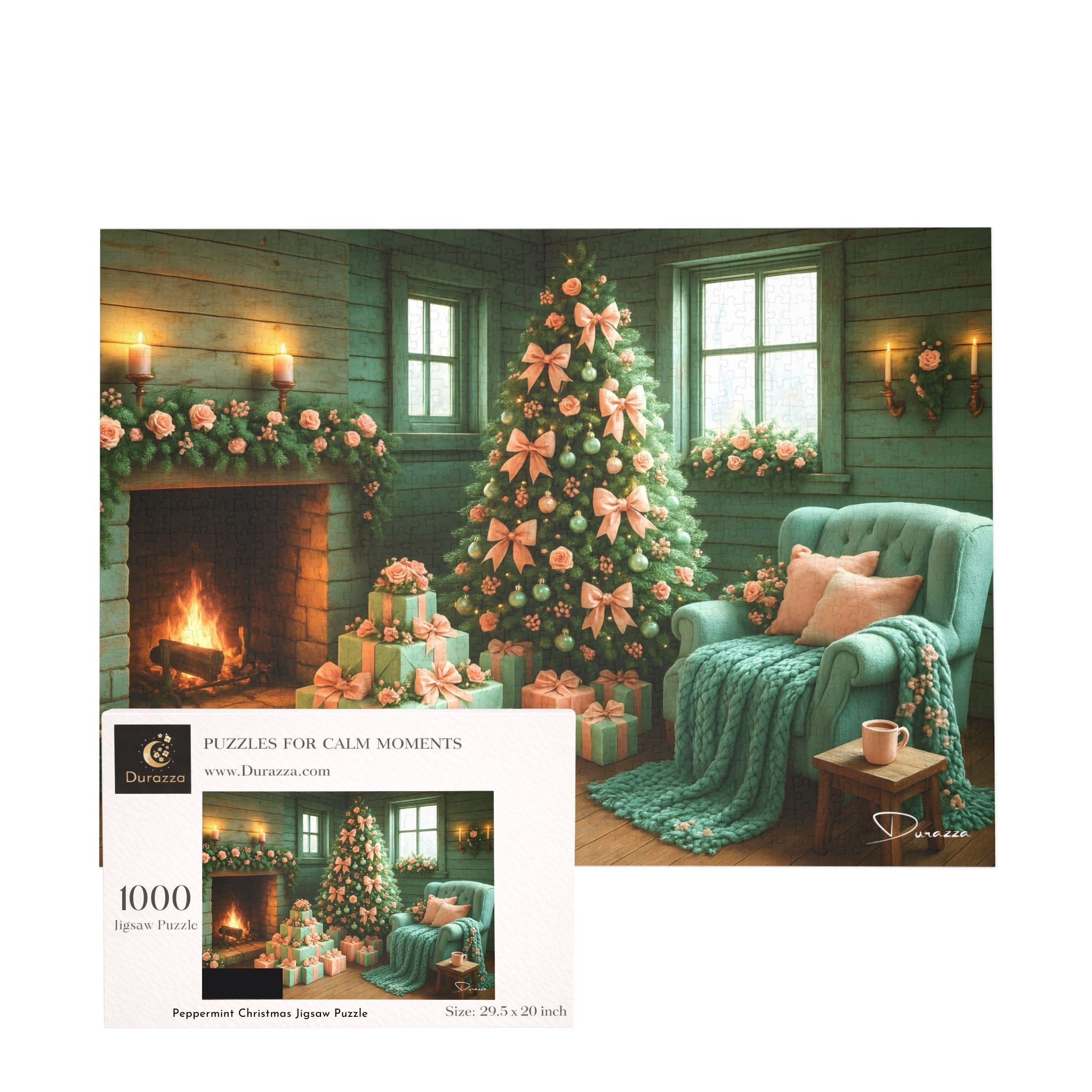 Holiday Living Room Jigsaw Puzzle – 500/1000 Pieces - Peppermint Christmas | Durazza