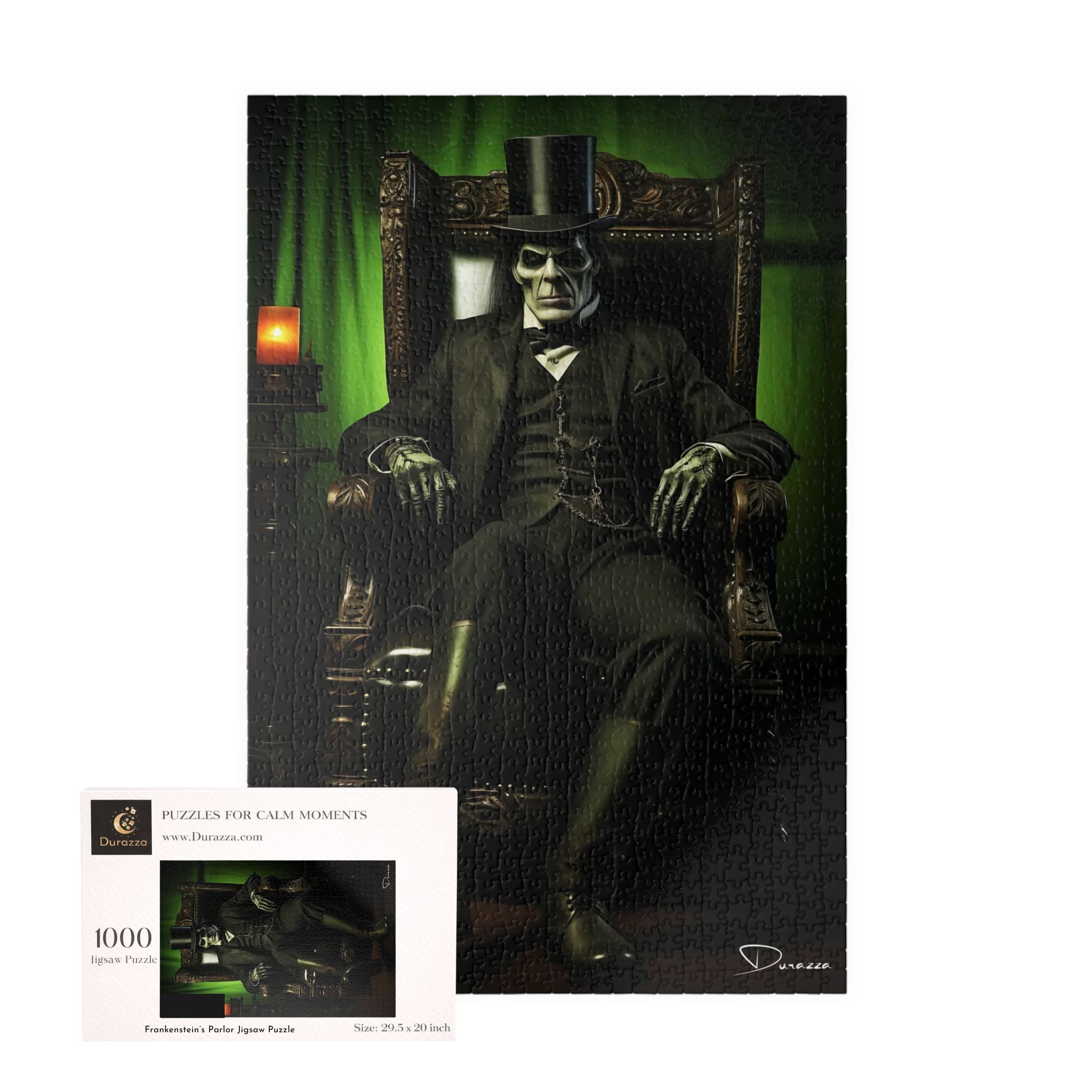 Victorian Gothic Frankenstein jigsaw puzzle in 1000 pieces with a box. 