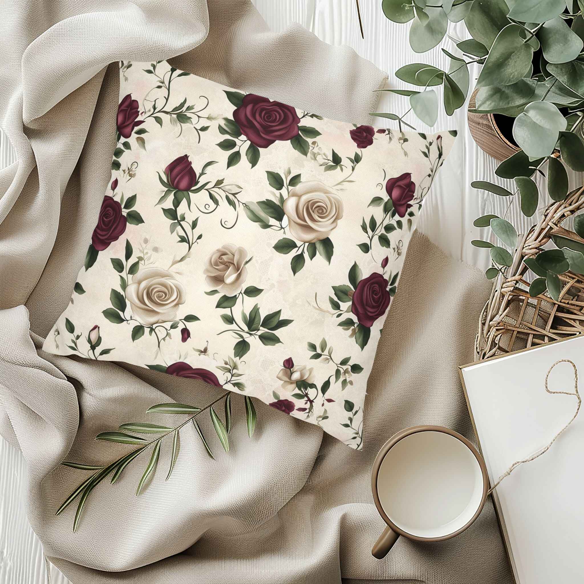 Floral Throw Pillow - Vintage Rose Design | Timeless Bloom