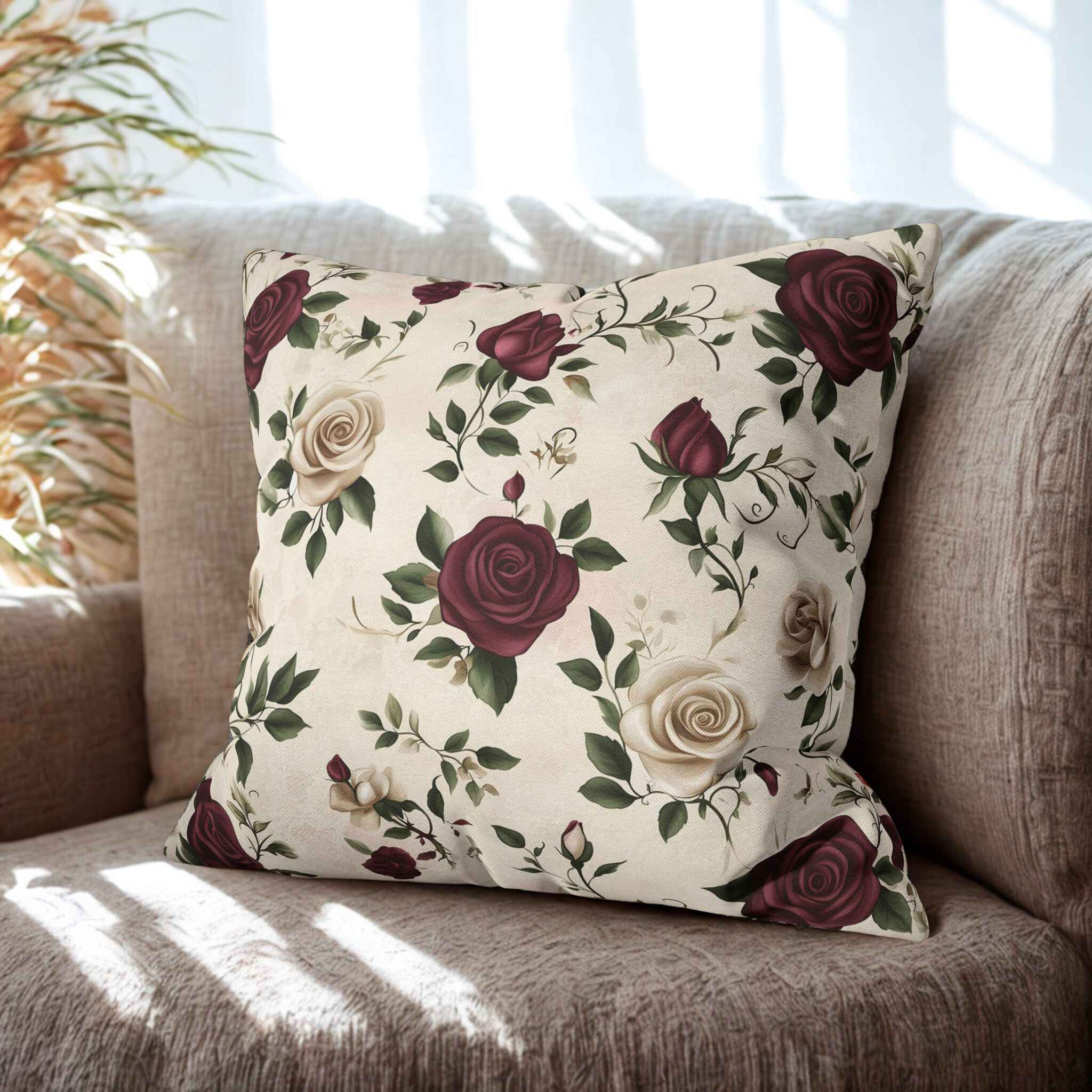 Floral Throw Pillow - Vintage Rose Design | Timeless Bloom