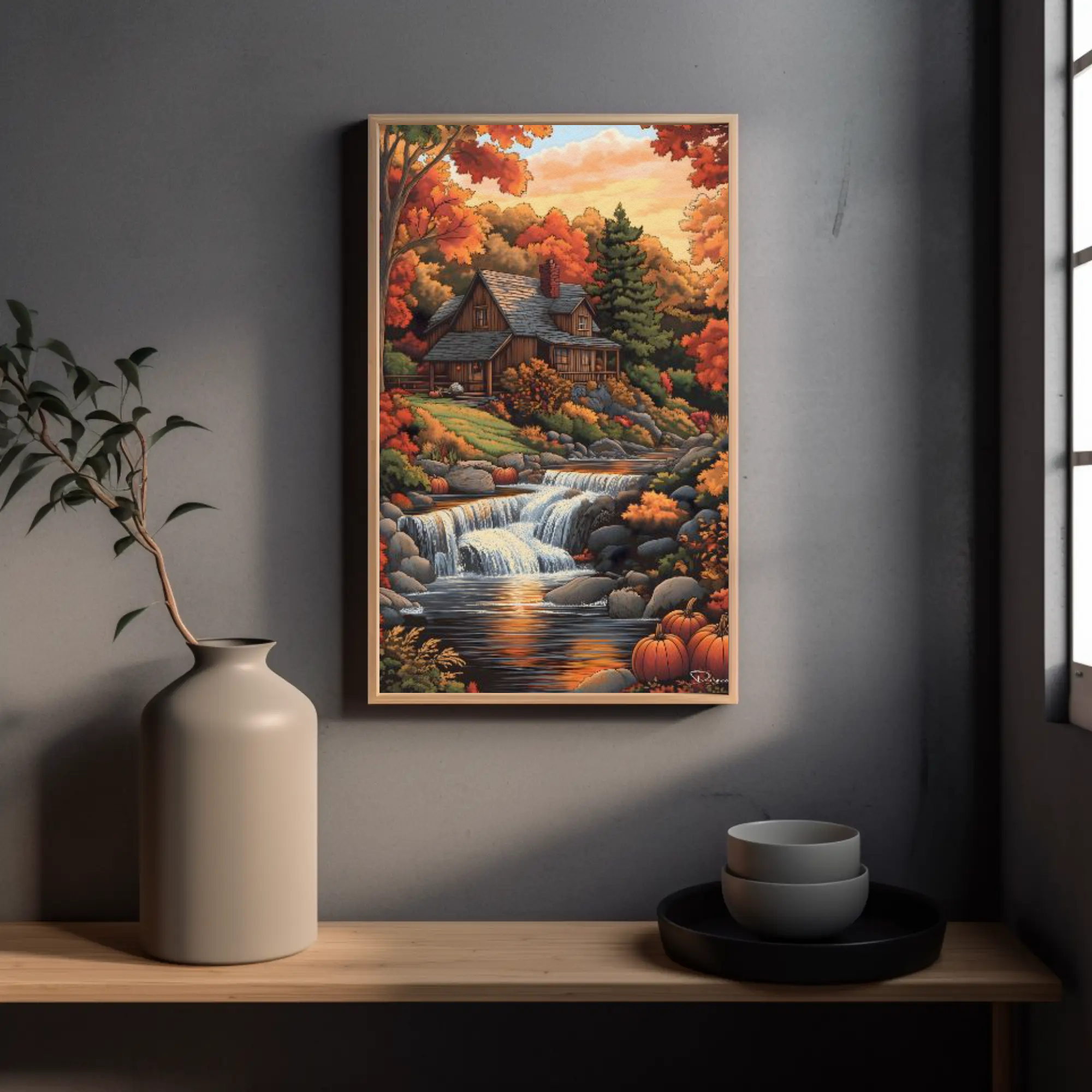 Vermont Fantasy Cottage Wall Art: Autumn Decor