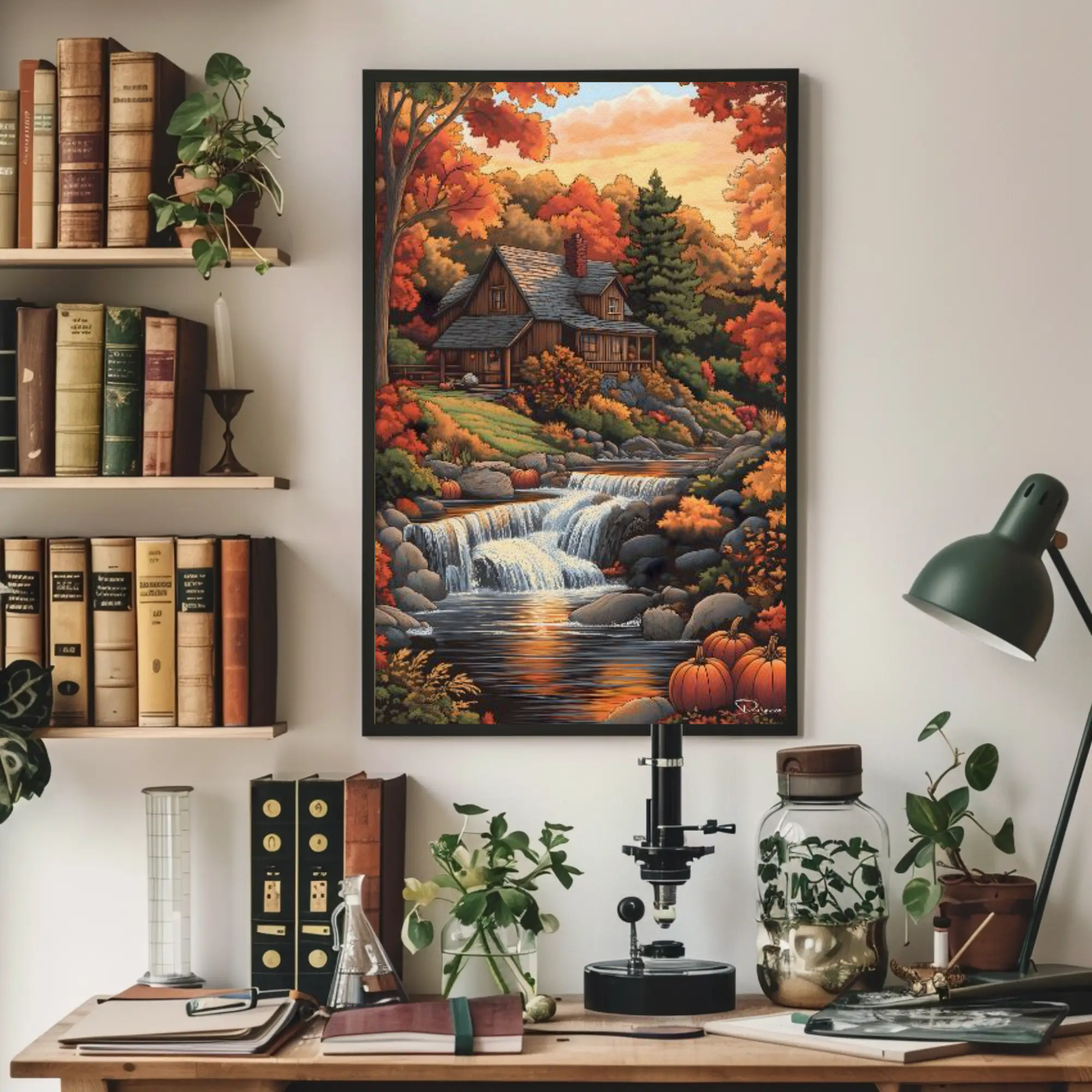 Vermont Fantasy Cottage Wall Art: Autumn Decor