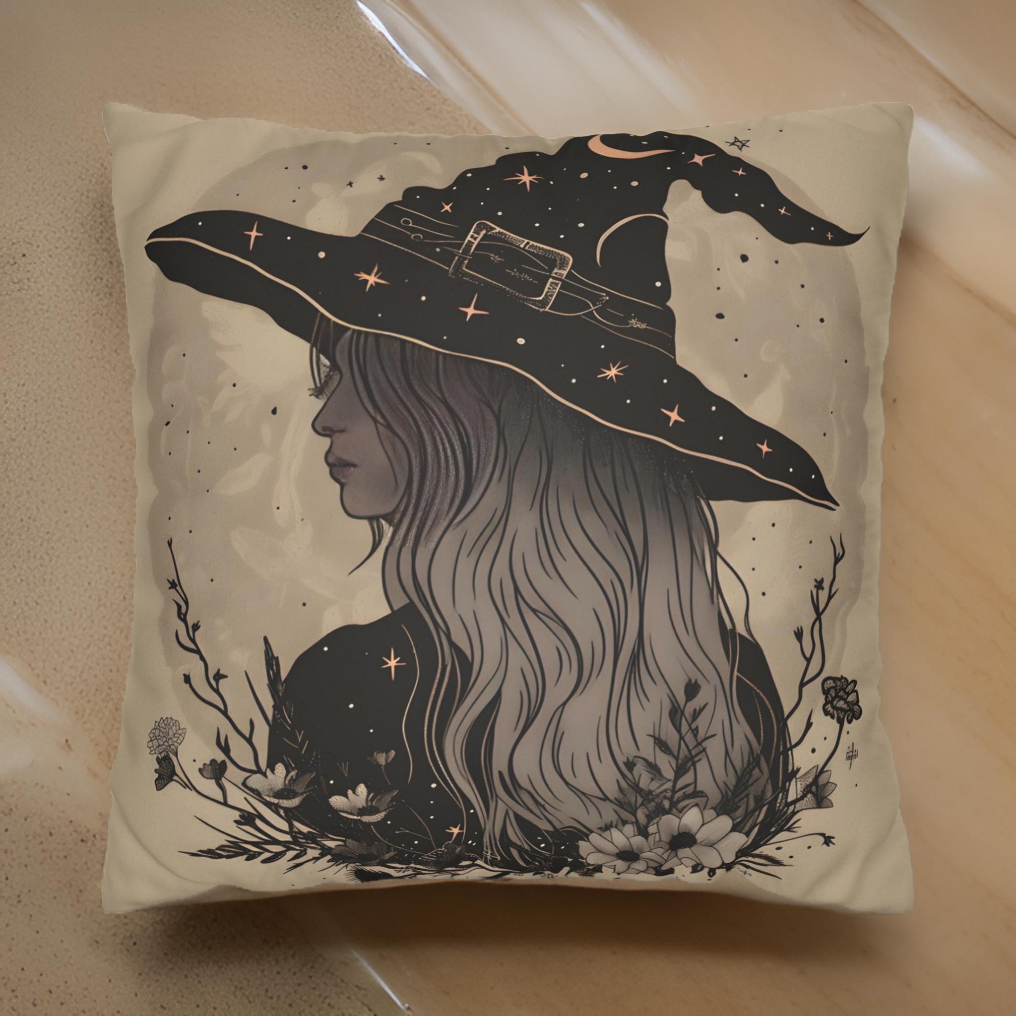Vintage Vixen Witch Throw Pillow: Whimsigoth