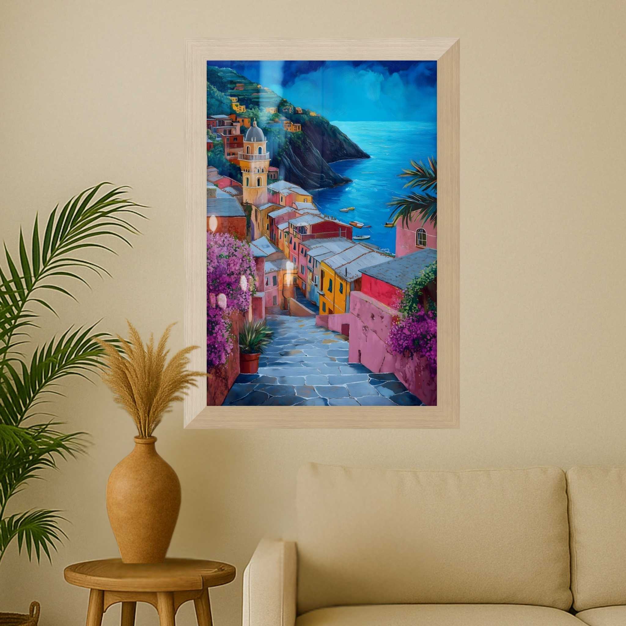 Italian Sea Wall Art: Colorful Village Street | Violet Coast