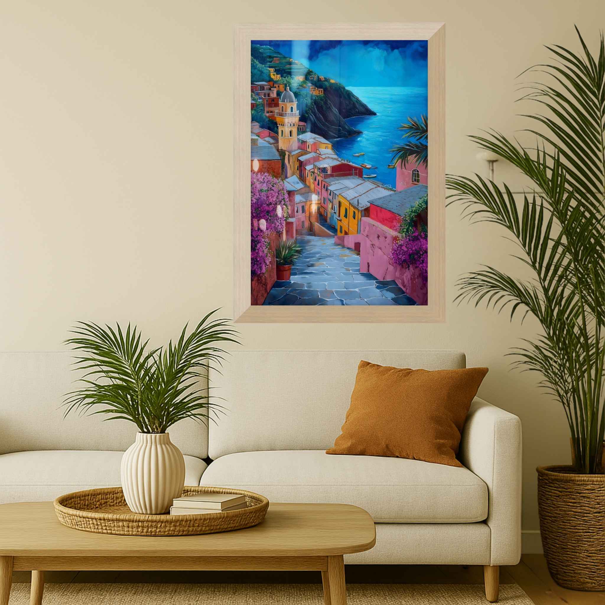 Italian Sea Wall Art: Colorful Village Street | Violet Coast