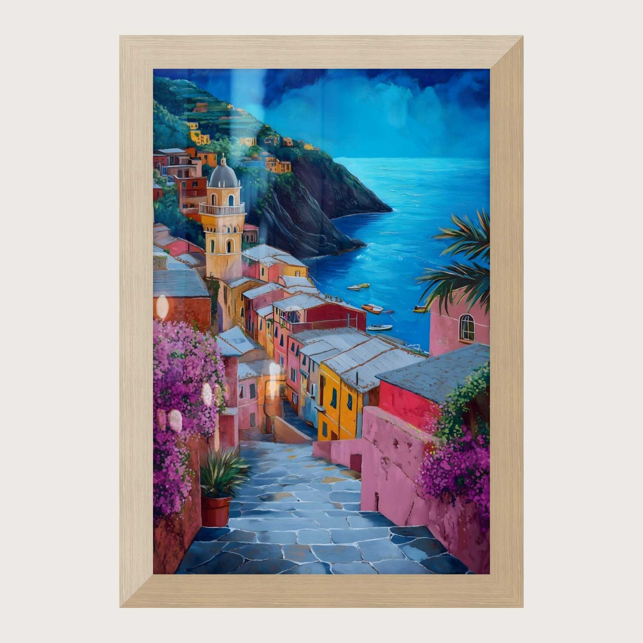 Italian Sea Wall Art: Colorful Village Street | Violet Coast