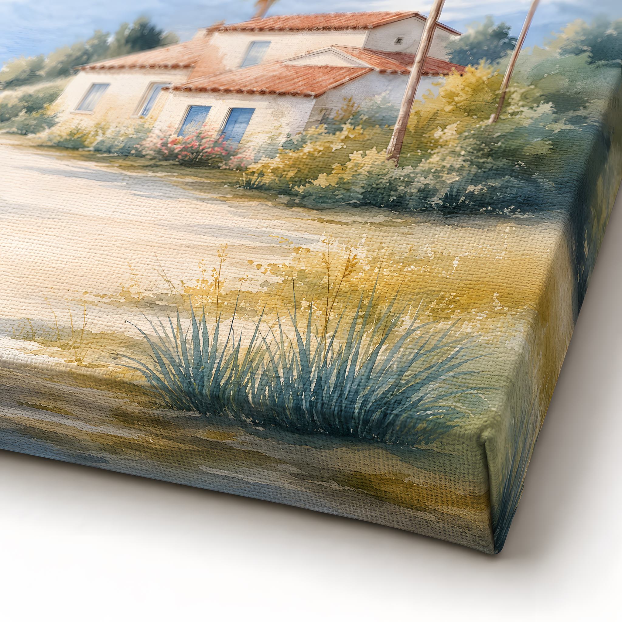 Canvas print of a landscape with a Mediterranean villa and a road.