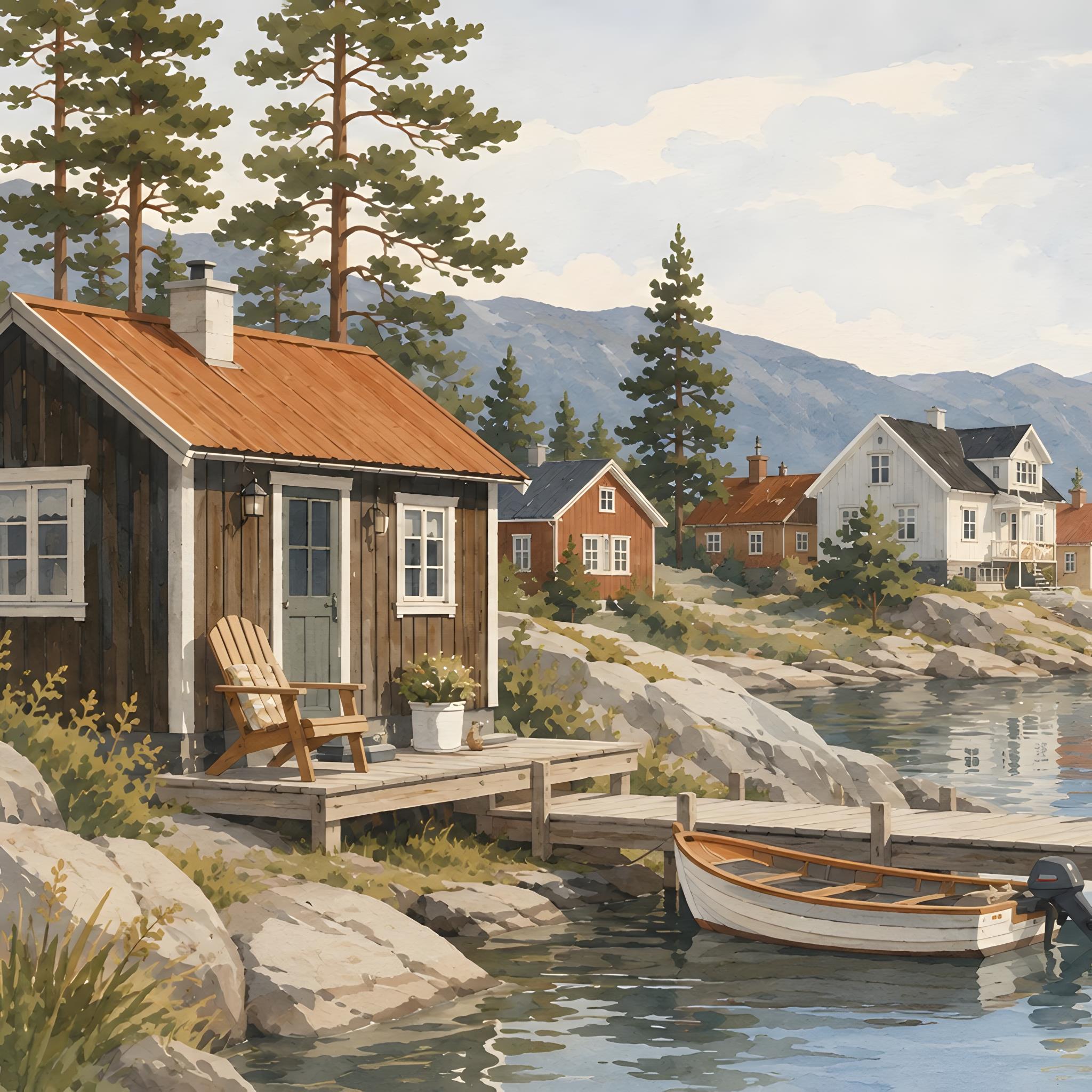 Side view of stretched canvas showing wrapped Fjordhaven lake landscape artwork.