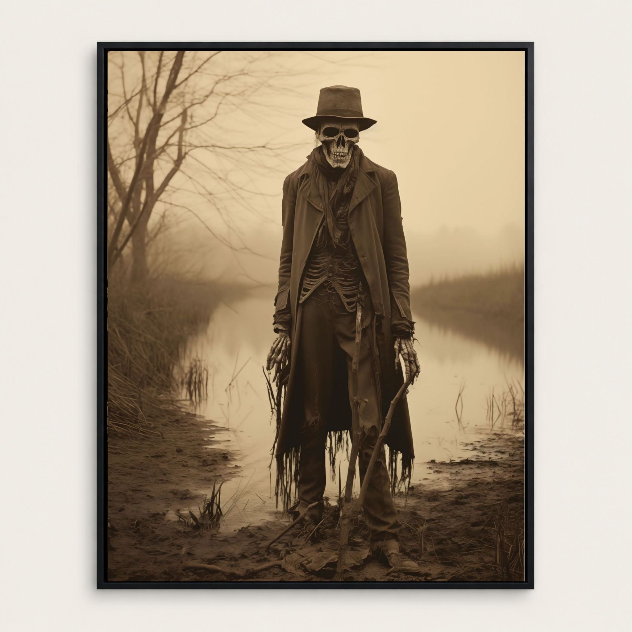 Zombie Skeleton Art Print 11x14 | Undead Riverbank