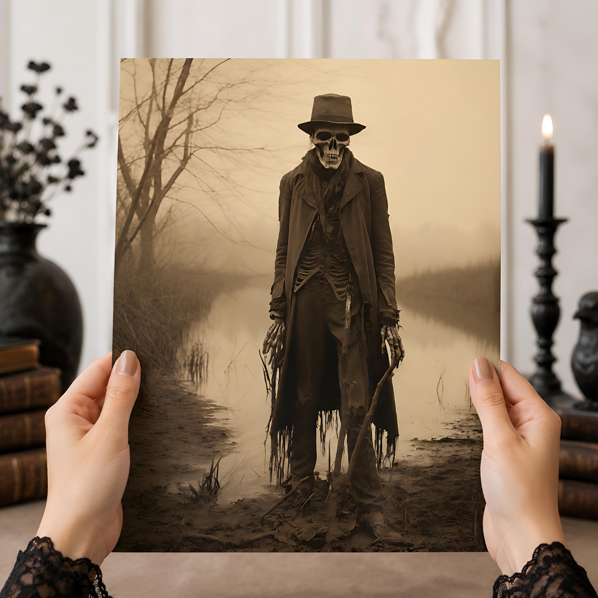 Zombie Skeleton Art Print 11x14 | Undead Riverbank