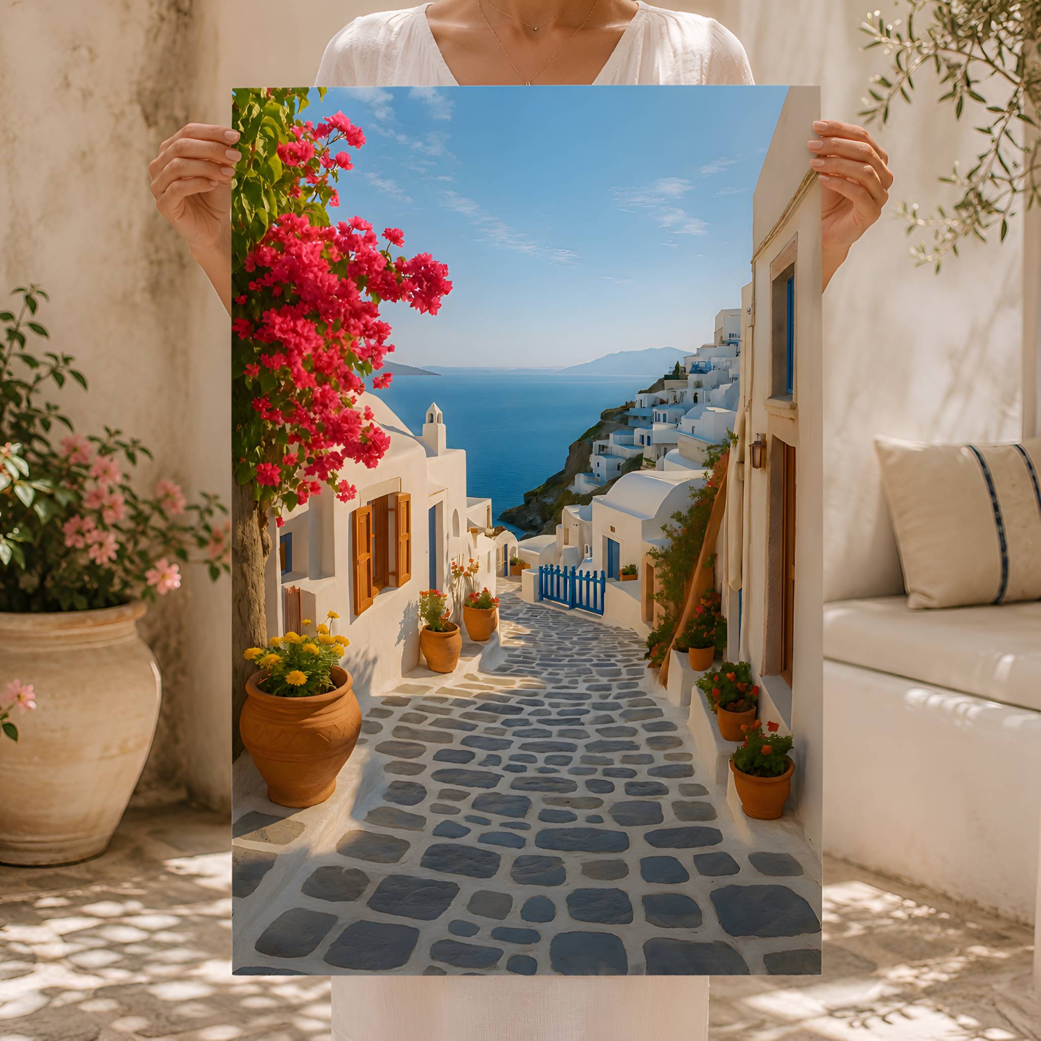 Greek Village Wall Art, 12x18 or 24x36 | Santorini Glow