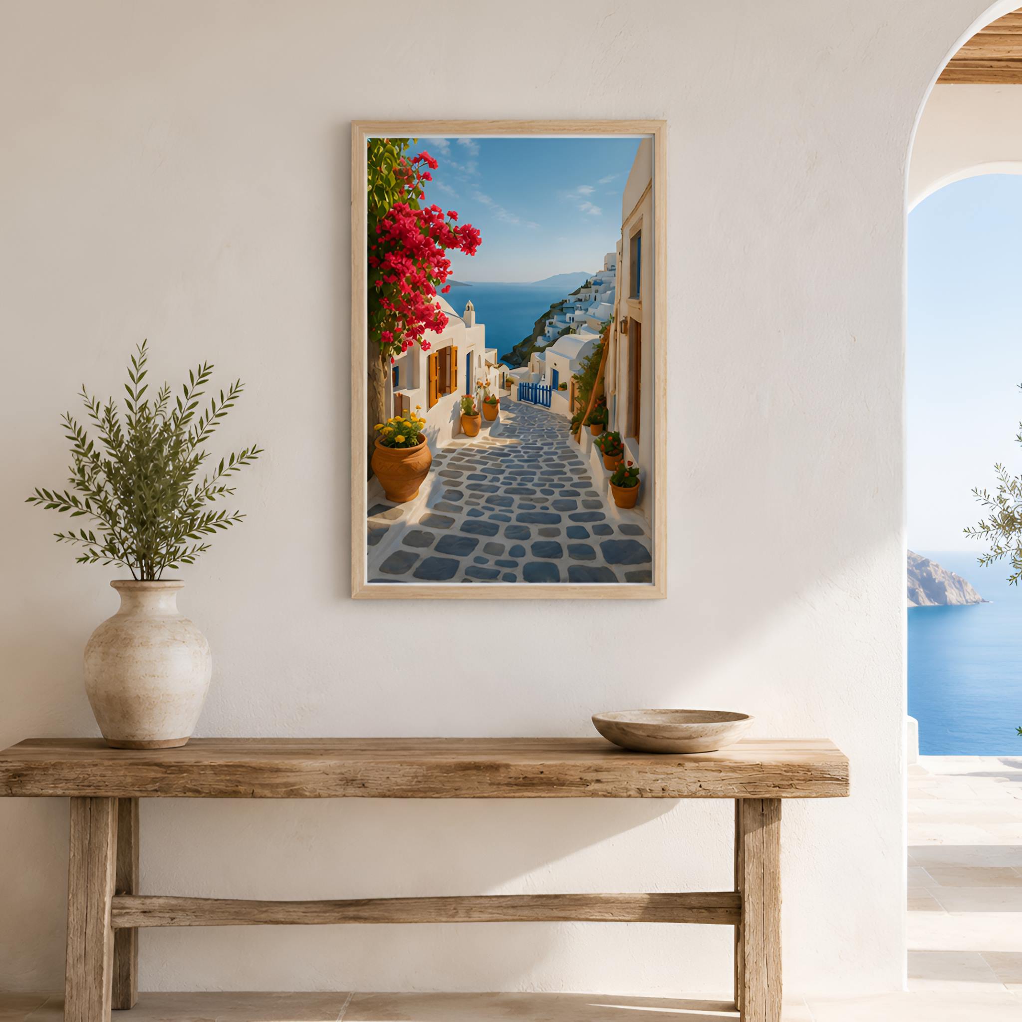 Greek Village Wall Art, 12x18 or 24x36 | Santorini Glow