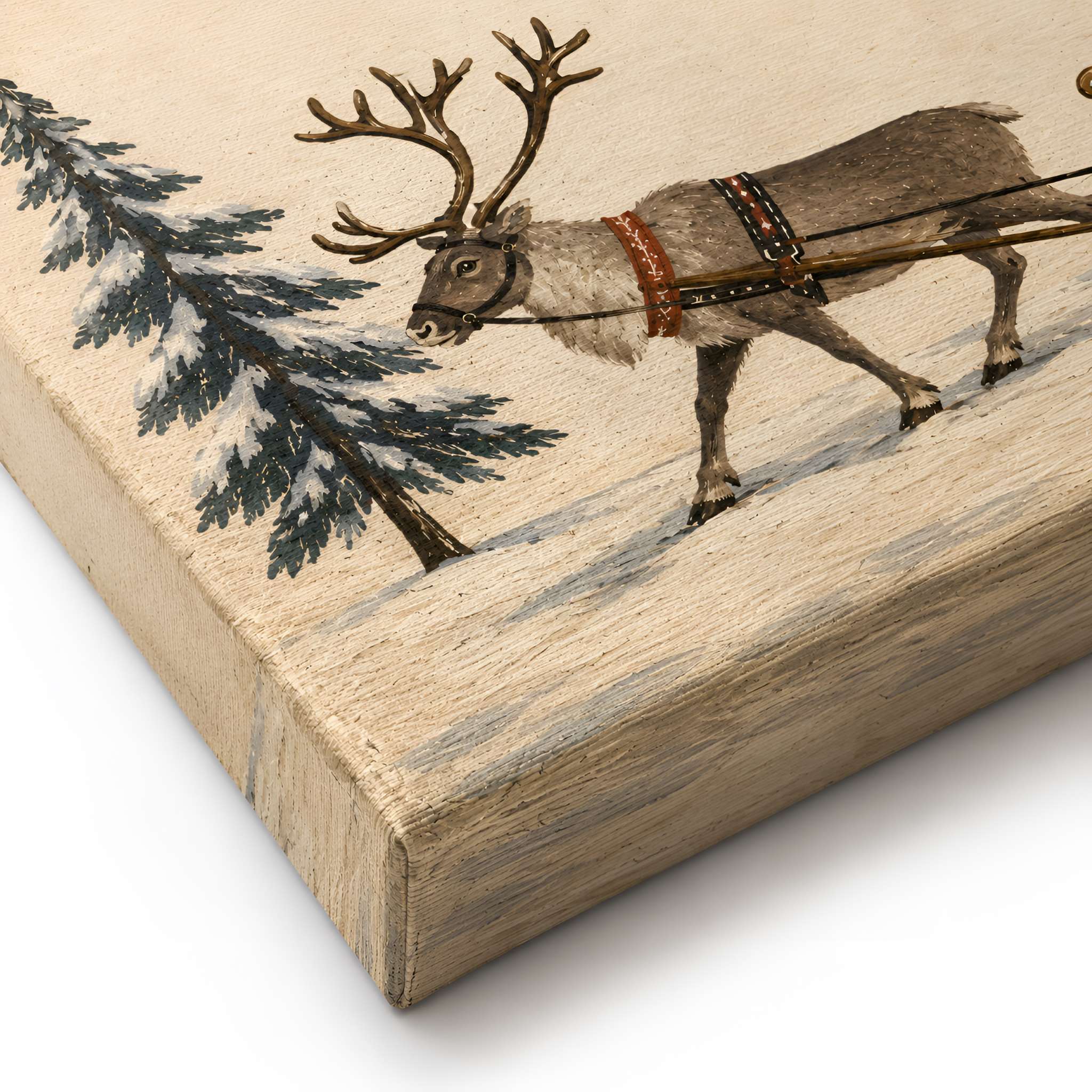 Vintage Reindeer Sleigh Canvas Art 24x16" | Winters Eve