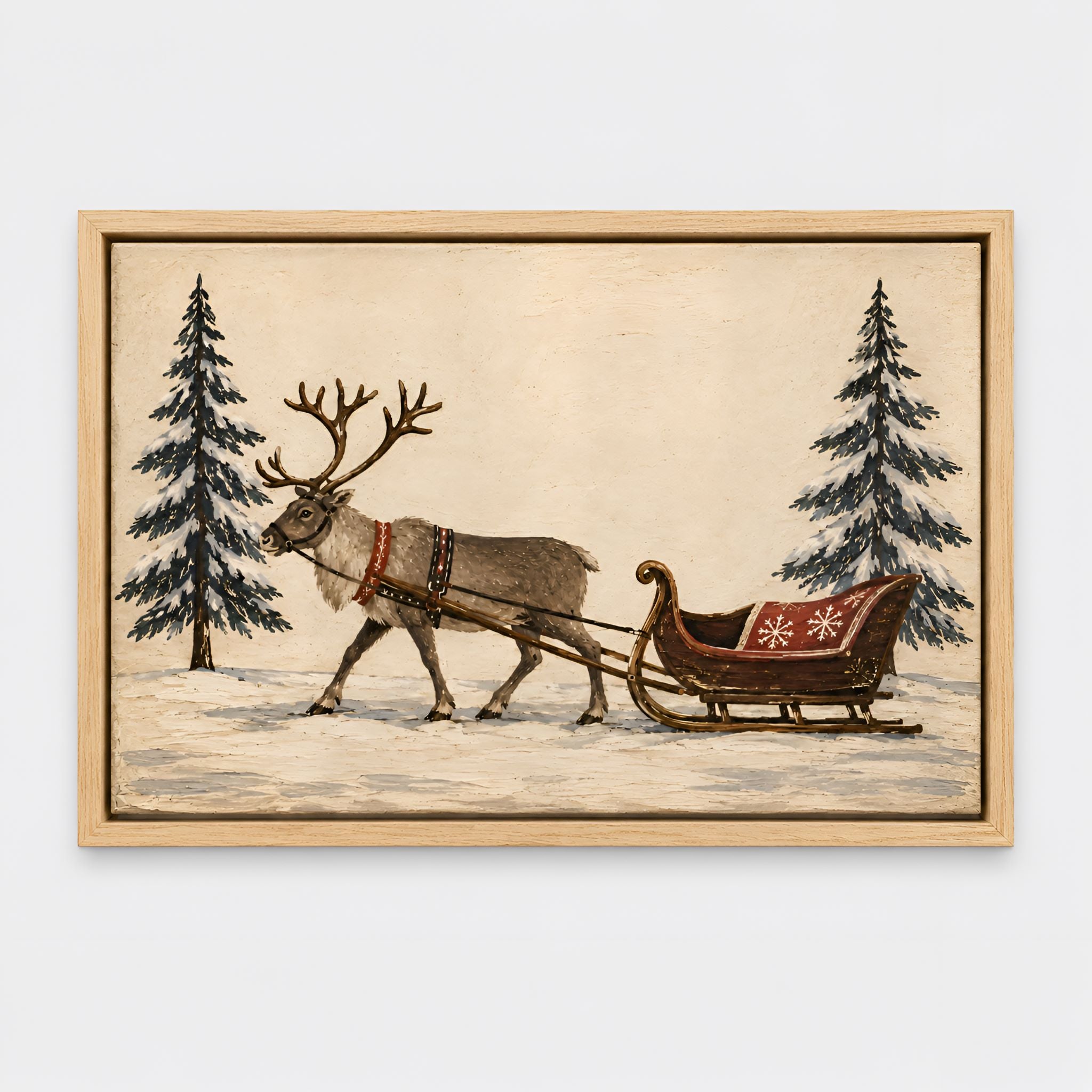 Vintage Reindeer Sleigh Canvas Art 24x16" | Winters Eve