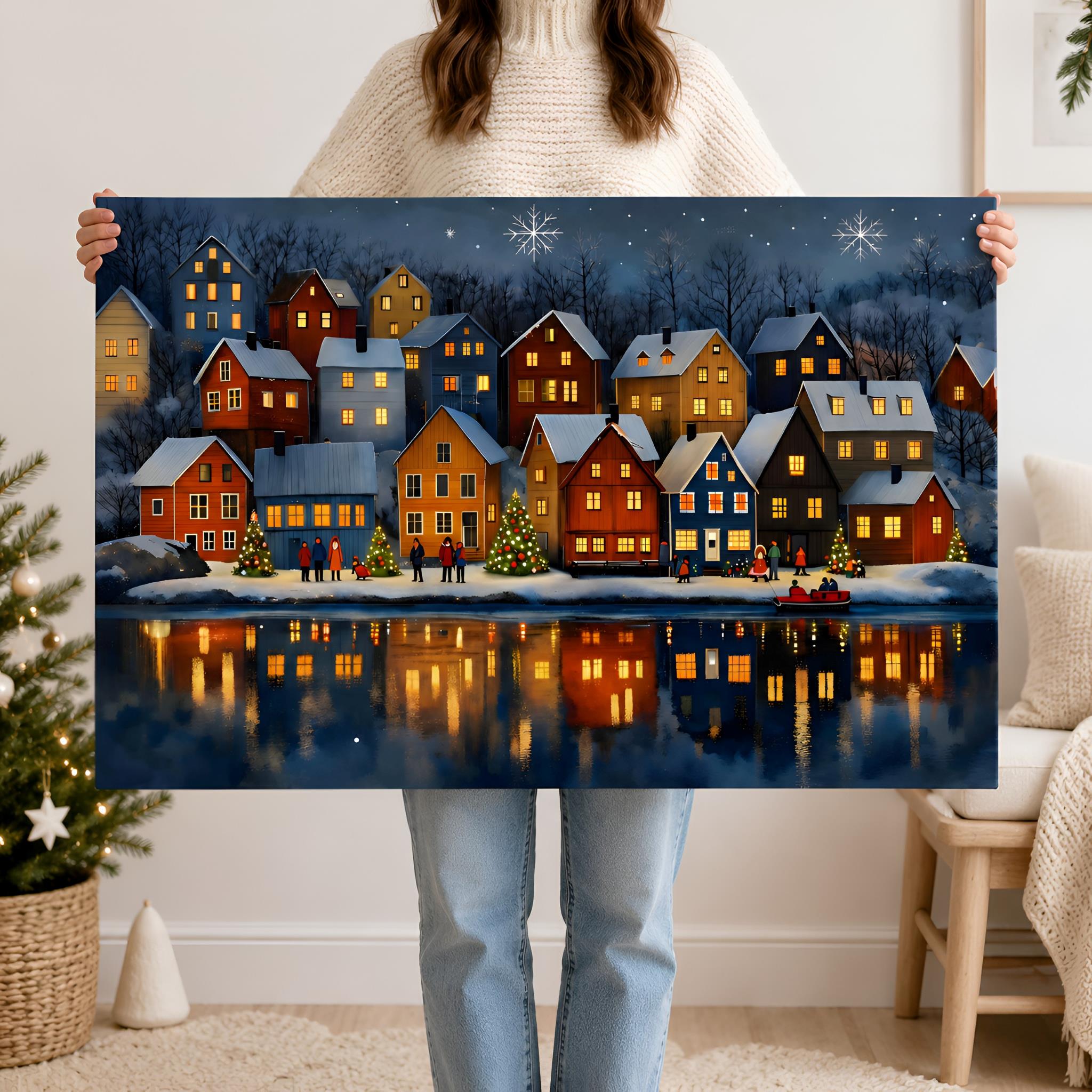 Nordic Christmas Canvas 24x16 36x24 | Norwegian Holiday Night