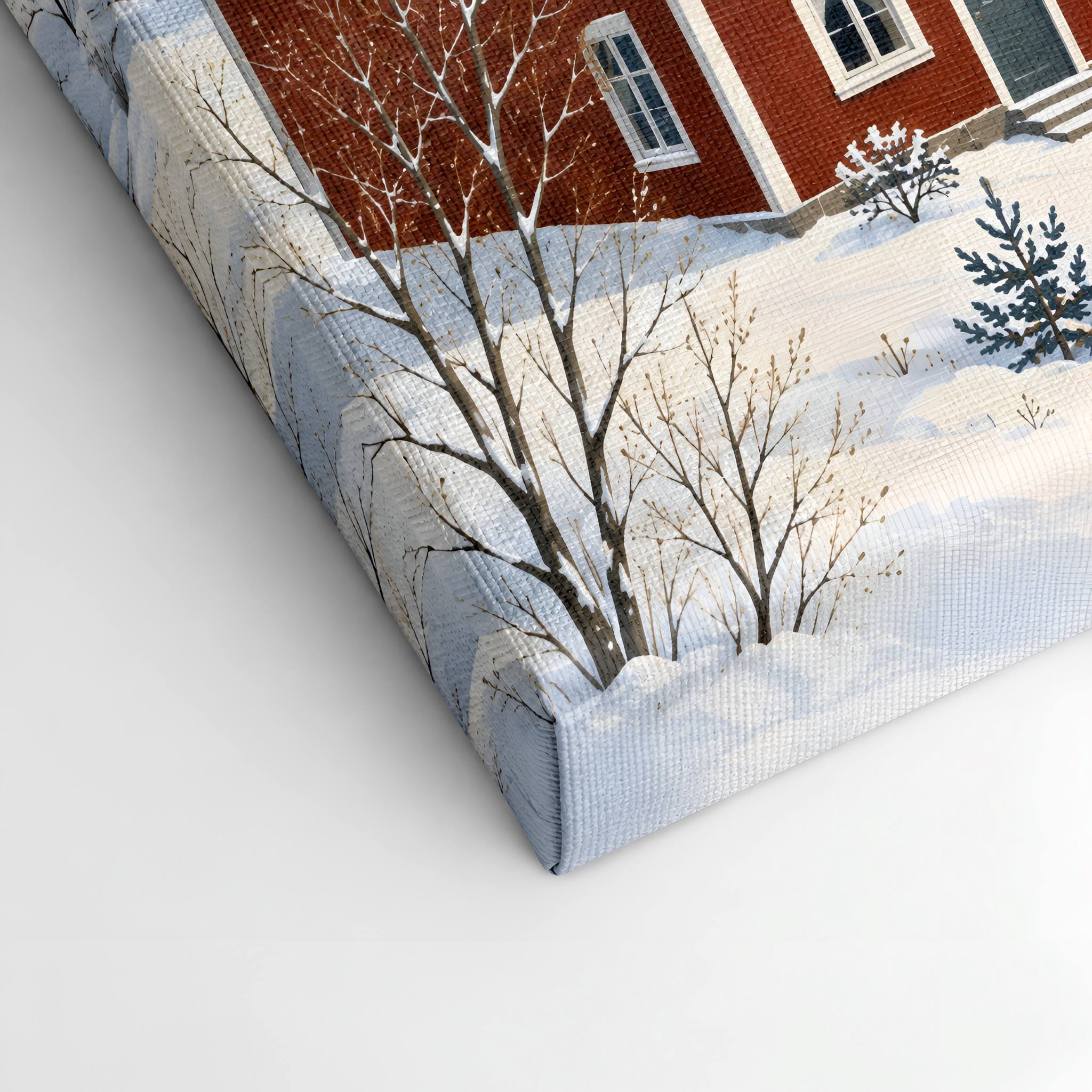 Scandinavian Winter Chapel Canvas Art 24x16 | Snowhaven