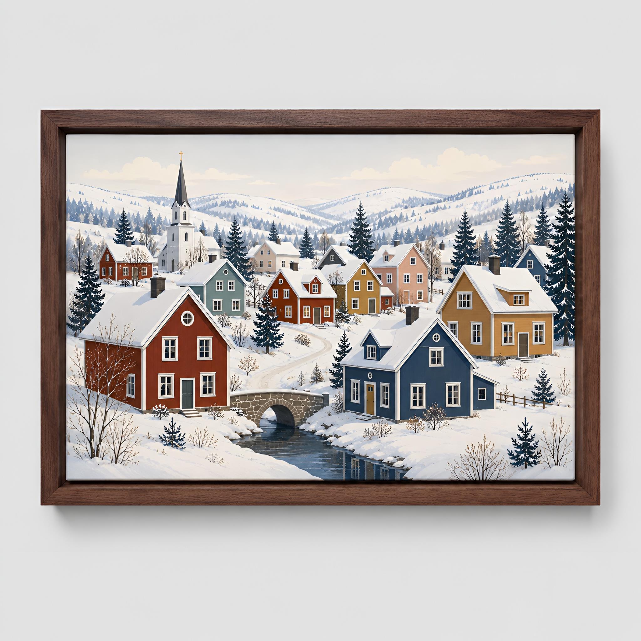 Scandinavian Winter Chapel Canvas Art 24x16 | Snowhaven