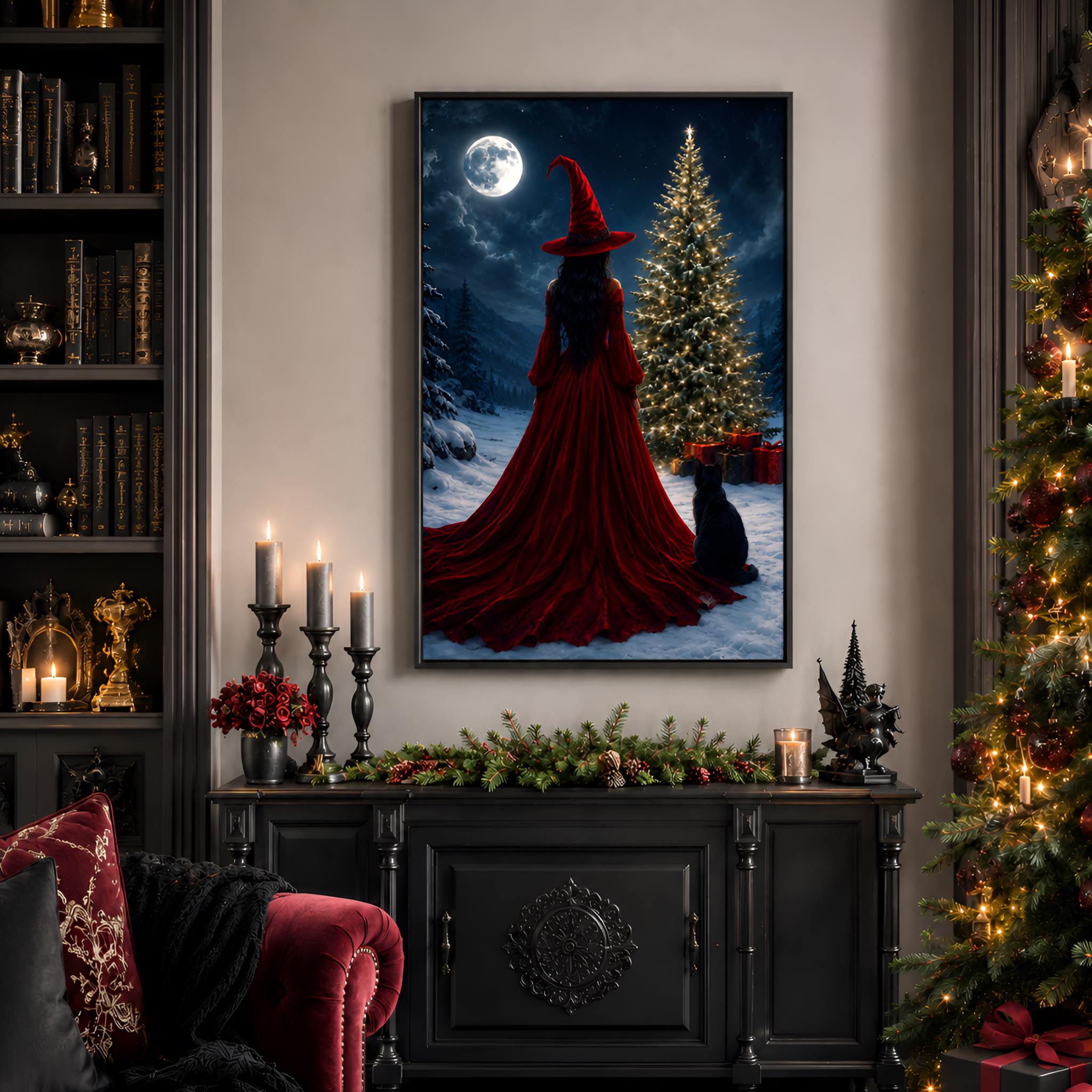 Gothic Christmas Witch Canvas Art 16x24 | Witchy Christmas