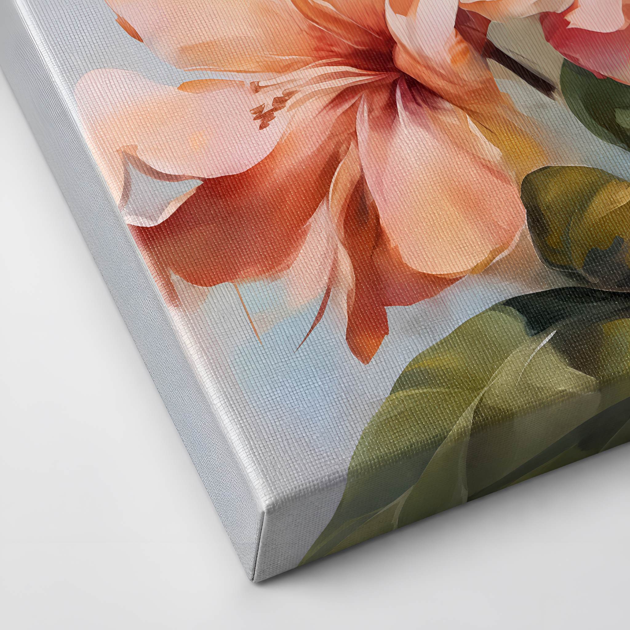 Floral canvas painting with a white background