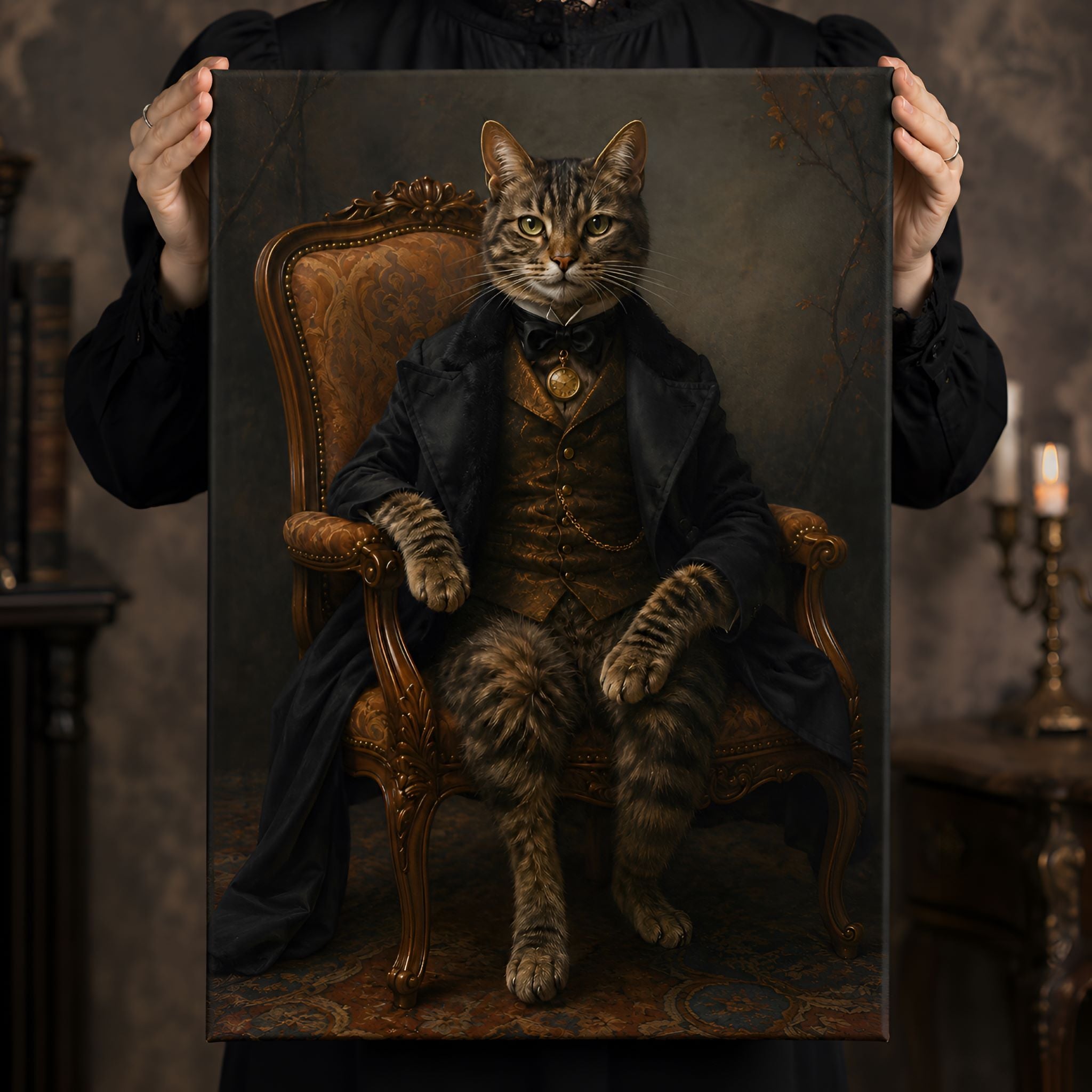 Antique Cat Portrait Canvas 12x18 or 16x24 | Dapper Cat